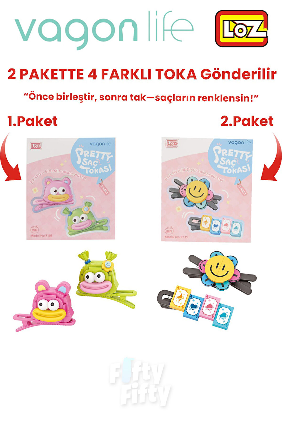 4'lü Saç Toka Seti Önce Birleştir,Sonra Tak (2 Paket 4 Adet Gönderilir) Yapı Toka Seti FF