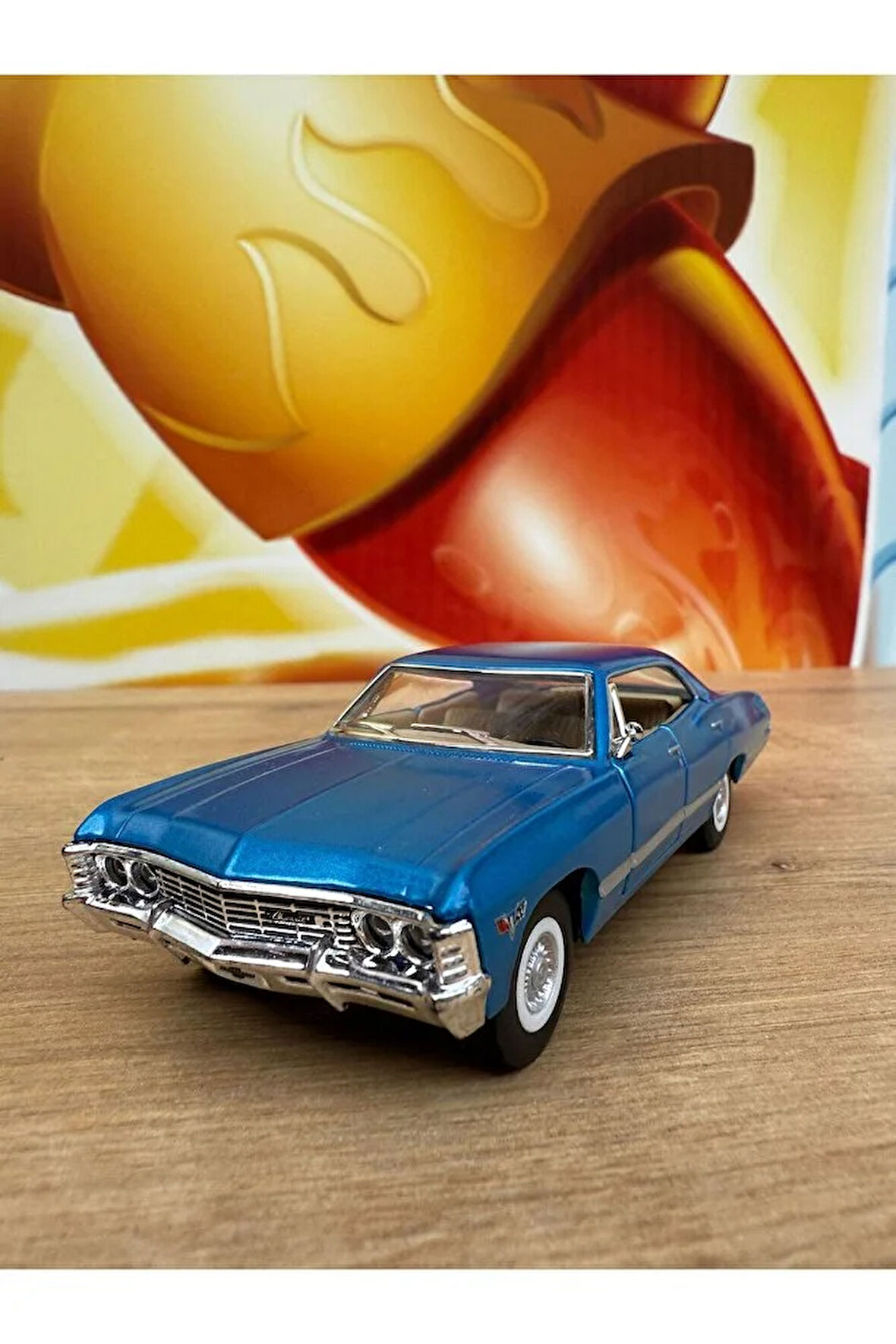 Çek Bırak 1967 Chevrolet Impala Mavi Diecast Model Araba 1967 Chevy Impala Mavi Açılan Kapılar
