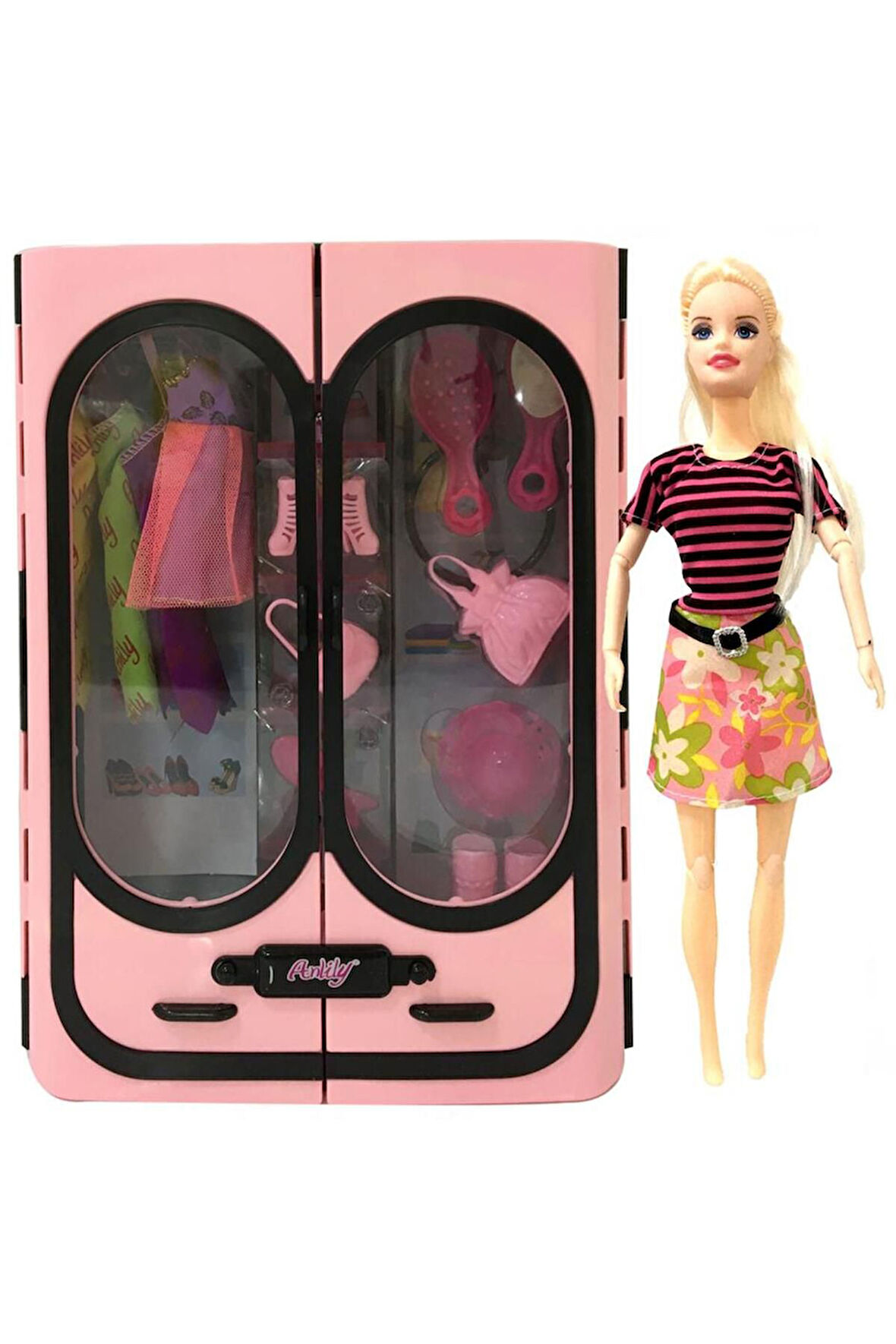Anlily Bebek ve Elbise Dolabı Oyuncak Bebek Ve Gardropu Evcilik Seti