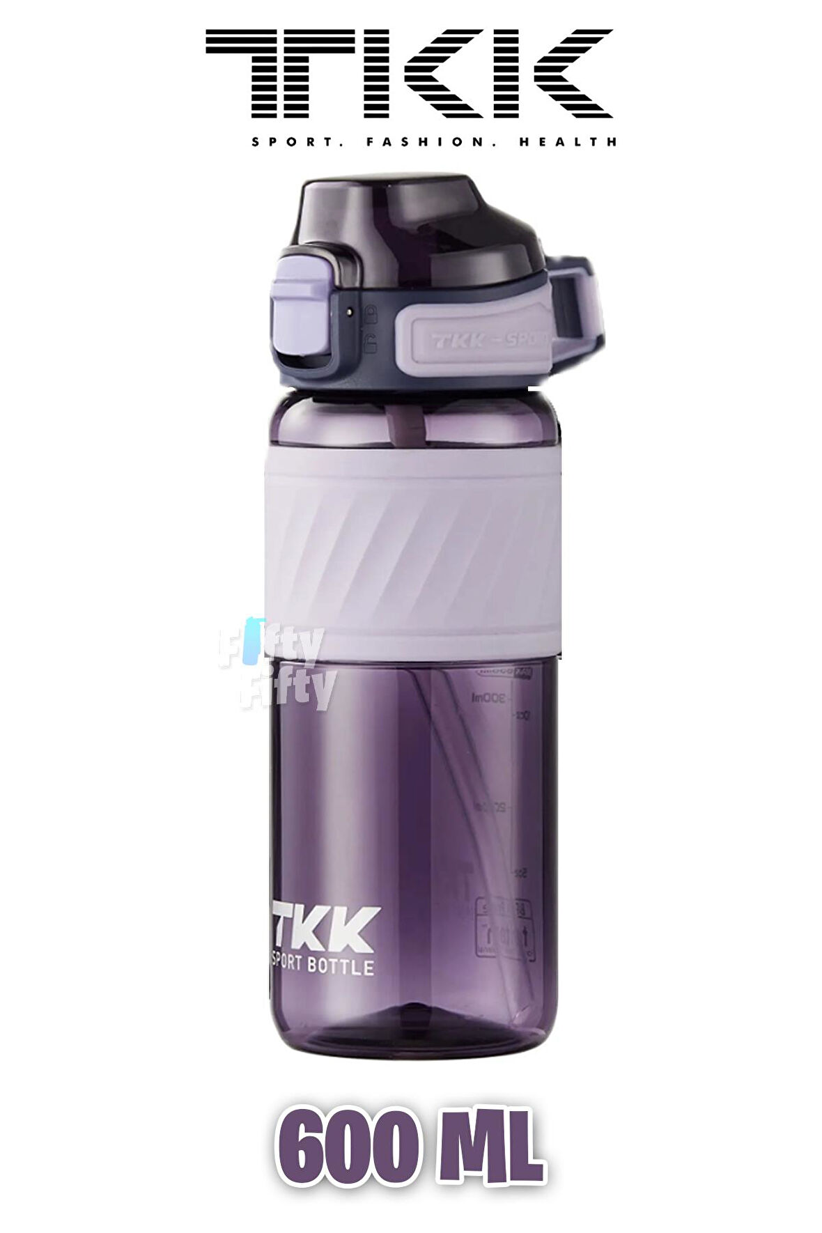 TKK 600 ML Çift Kullanım Pipetli/Rahat içim Bpa İçermeyen Taşıma Kulplu Tritan Su Matarası FFTKK1025-600ML