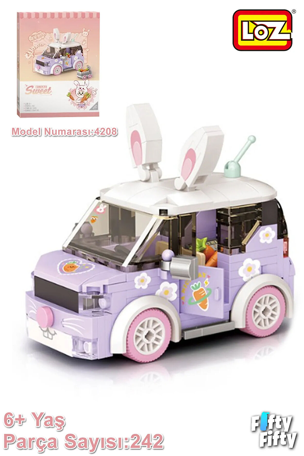 LOZ Mini Block Serisi/  Mor Araba -LZ4208 (242 Parça) Oyuncak Yapım Seti