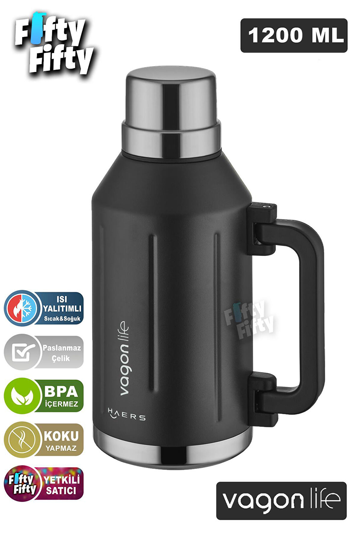 Vagonlife 1.2 Litre Bardaklı Kullanım Kulplu Paslanmaz Çelik Termos-FFVGN1004-1200ML