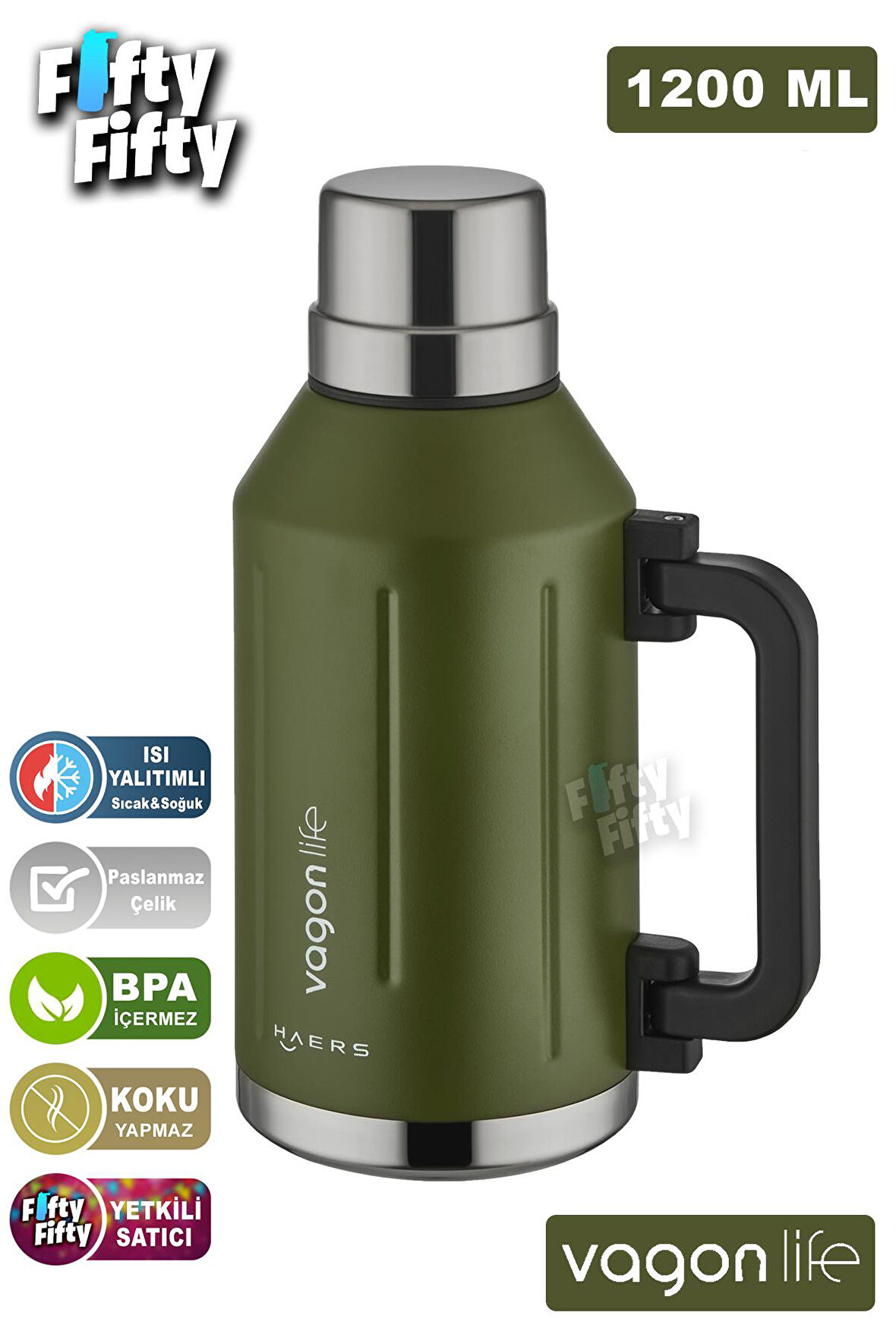 Vagonlife 1.2 Litre Bardaklı Kullanım Kulplu Paslanmaz Çelik Termos-FFVGN1004-1200ML