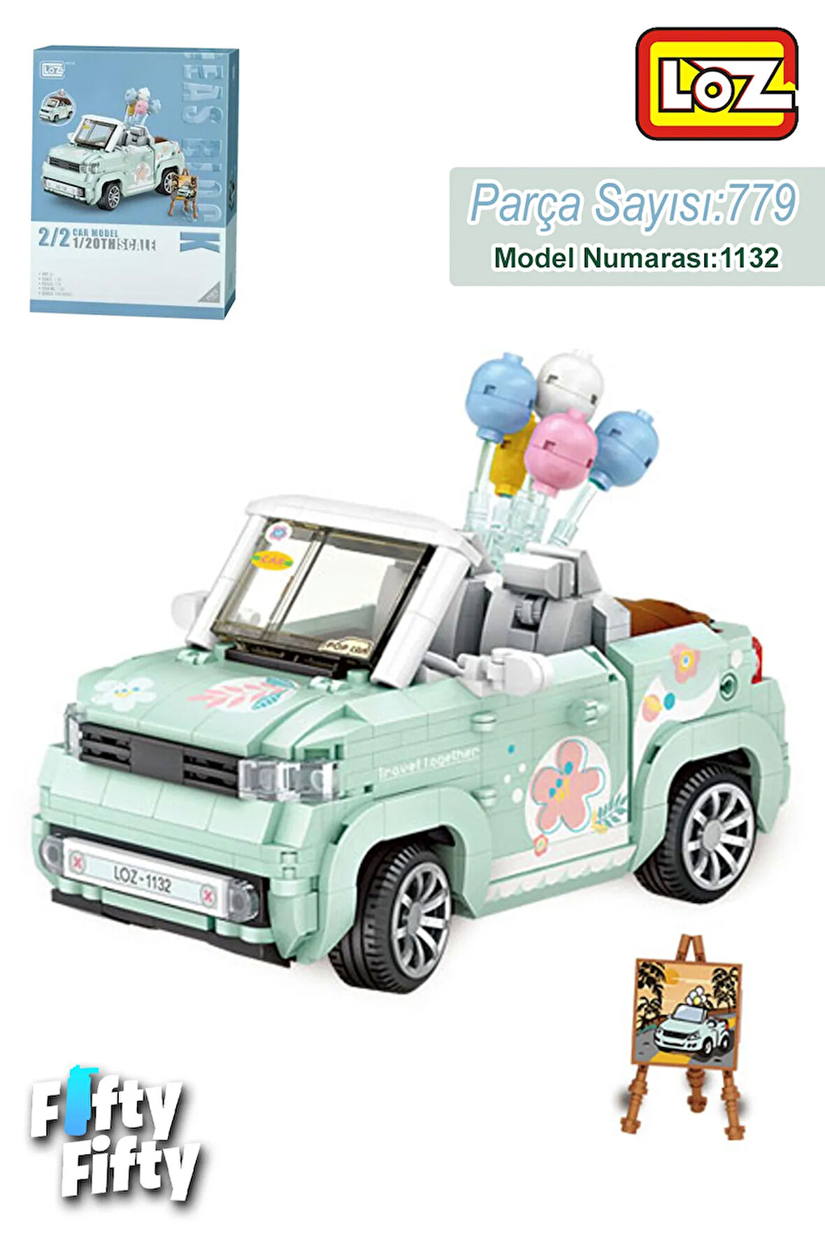 LOZ Car Model Serisi Turkuaz Cabrio Araba 779 Parça Oyuncak Yapım Seti FFLZ-1132