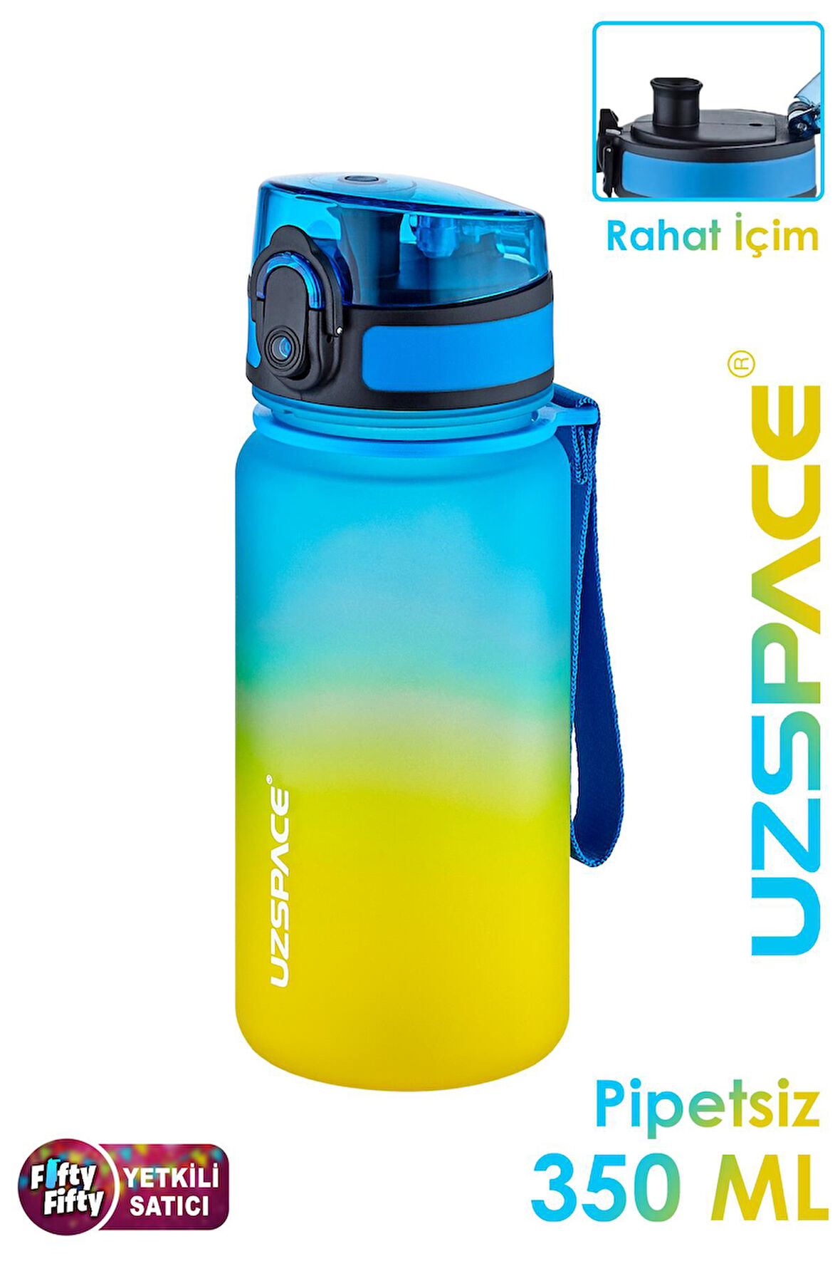 Uzspace 350 ML Pipetsiz Çift Renk Softtouch Tritan Çocuk Su Matarası -FFCOL350MLUZS