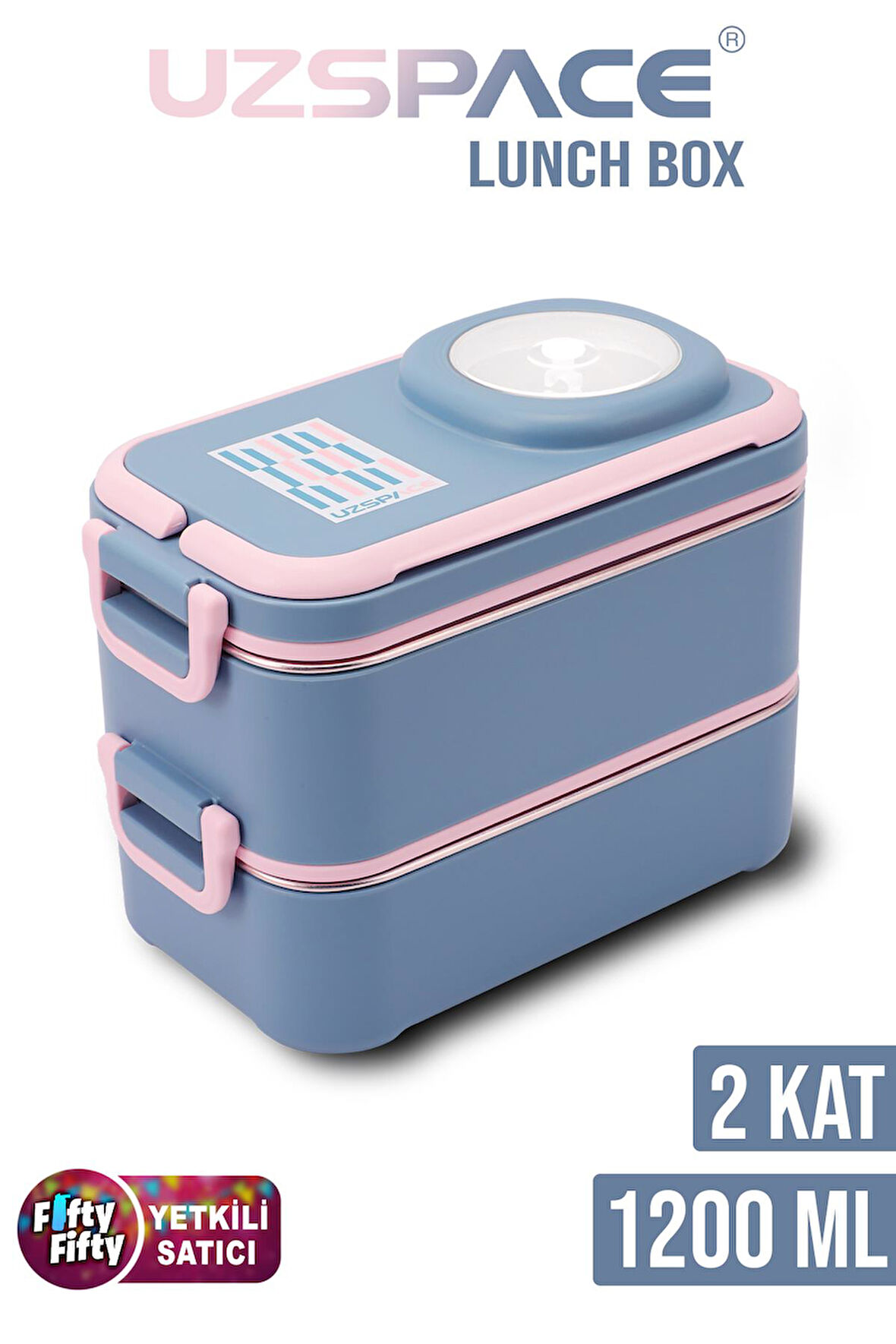 Uzspace 1200 ML İki Kat Dört Bölme Paslanmaz Çelik Lunch Box Yeni Nesil Sefer Tası-Sos Kaseli Model-FFLBOX8023