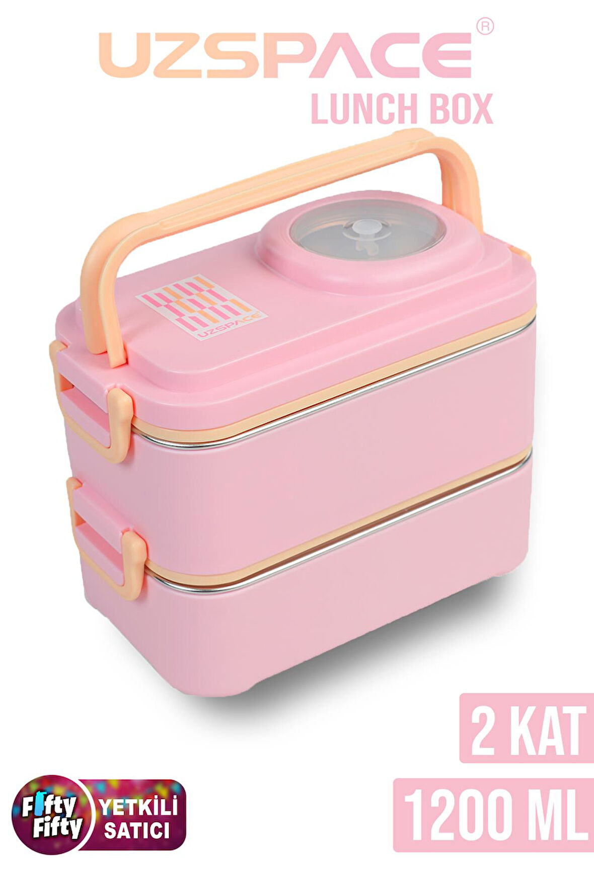 Uzspace 1200 ML İki Kat Dört Bölme Paslanmaz Çelik Lunch Box Yeni Nesil Sefer Tası-Sos Kaseli Model-FFLBOX8023