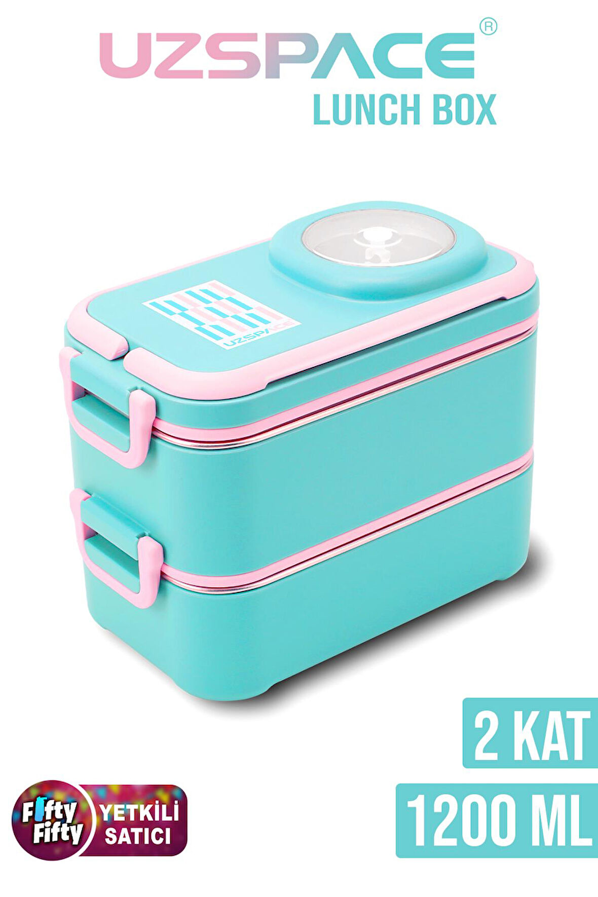 Uzspace 1200 ML İki Kat Dört Bölme Paslanmaz Çelik Lunch Box Yeni Nesil Sefer Tası-Sos Kaseli Model-FFLBOX8023