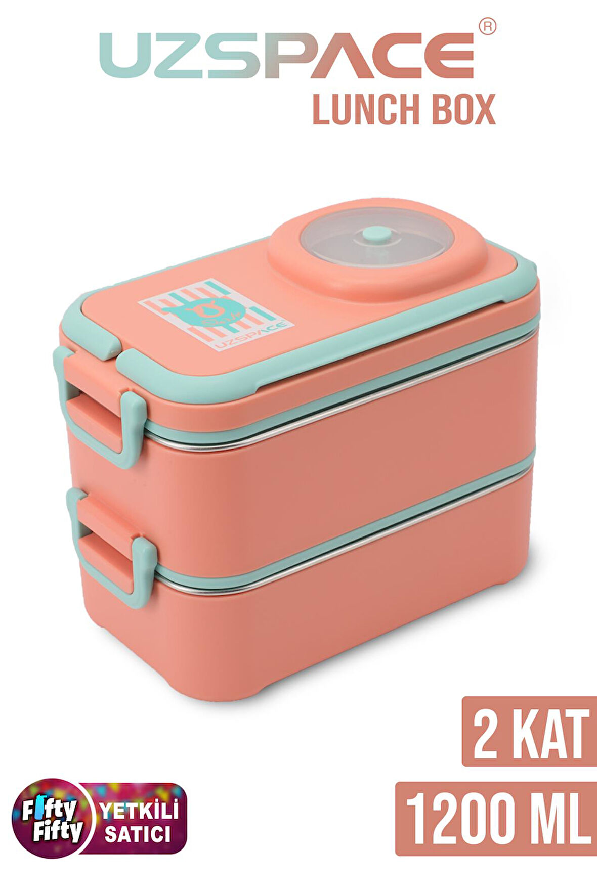 Uzspace 1200 ML İki Kat Dört Bölme Paslanmaz Çelik Lunch Box Yeni Nesil Sefer Tası-Sos Kaseli Model-FFLBOX8023