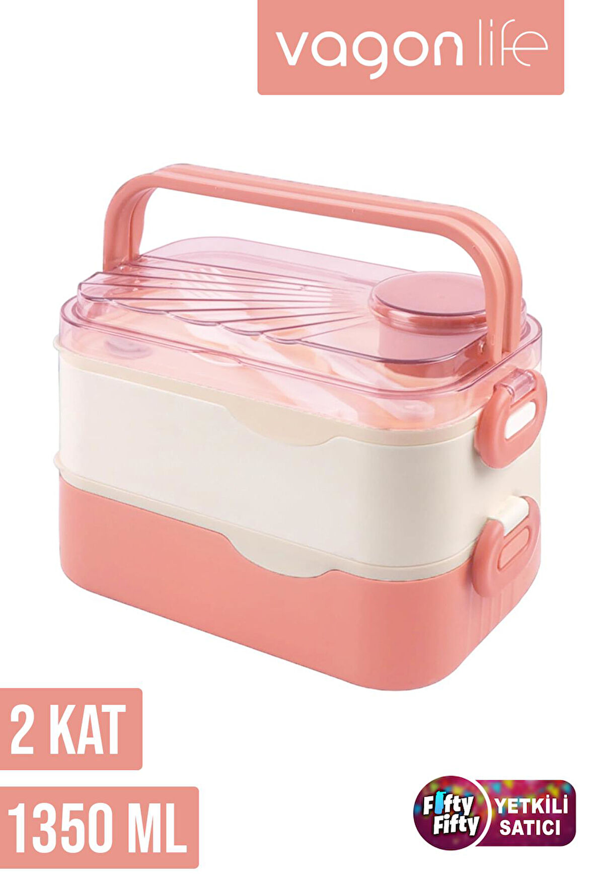 Vagonlife 1350 ML İki Kat Üç Bölme Paslanmaz Çelik Lunch Box Yeni Nesil Sefer Tası-Sos Kaseli Model-FFLBOX10110-2S