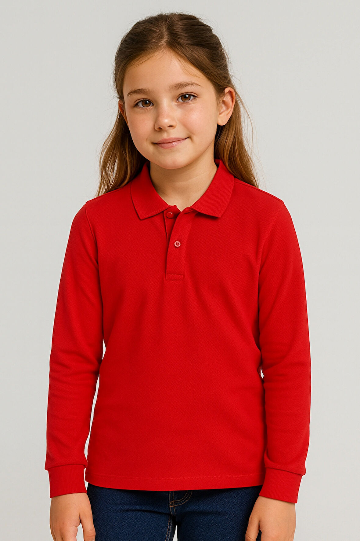 Kırmızı Okul T-Shirt , UZUN Kollu Polo Yaka Kız Erkek Çocuk 23 Nisan , Okuma Bayramı Tişört
