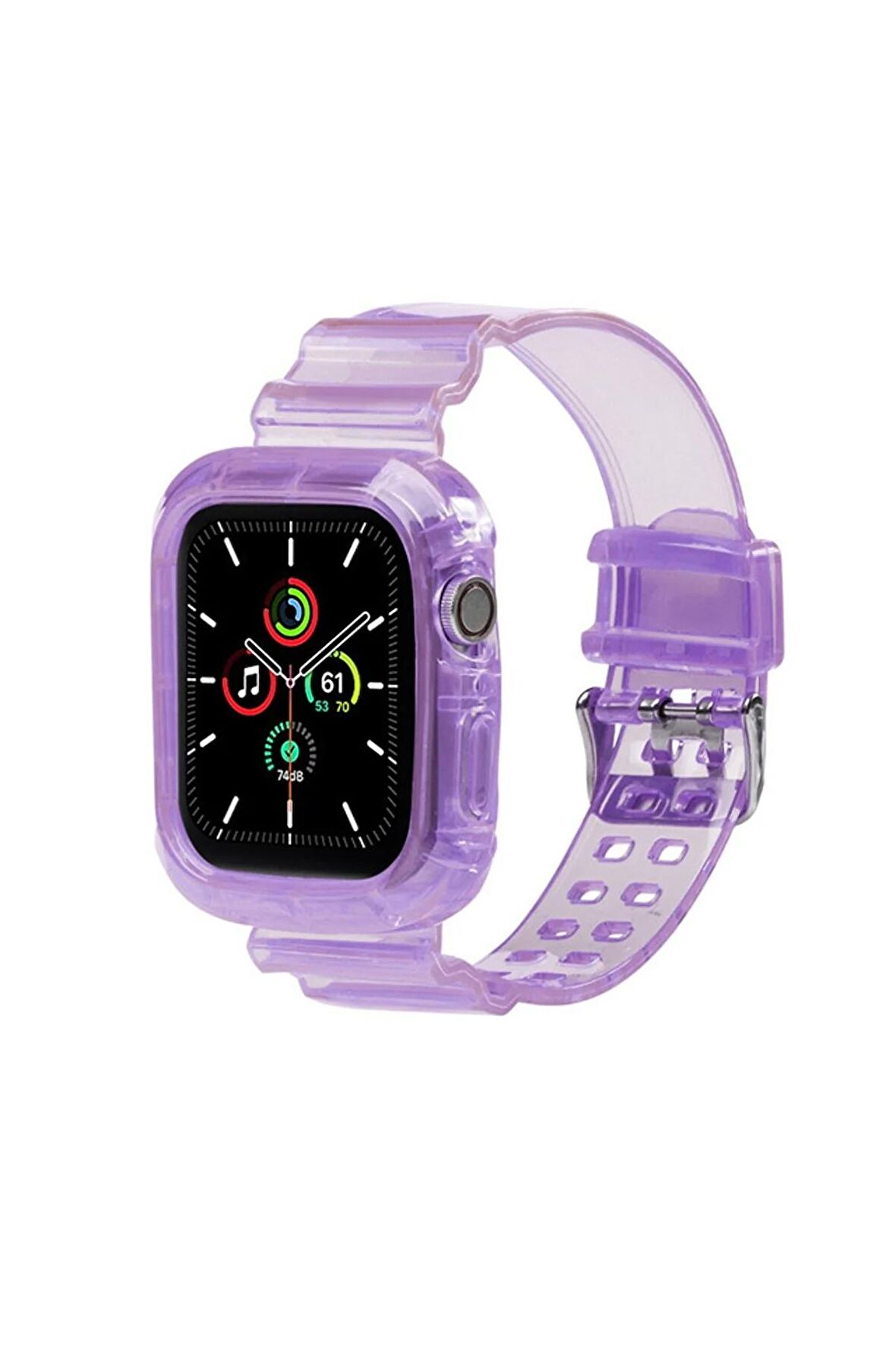 Apple Koruyucu Kasalı Şeffaf Mor Saat Kordonu, 42,44,45,49 Mm
