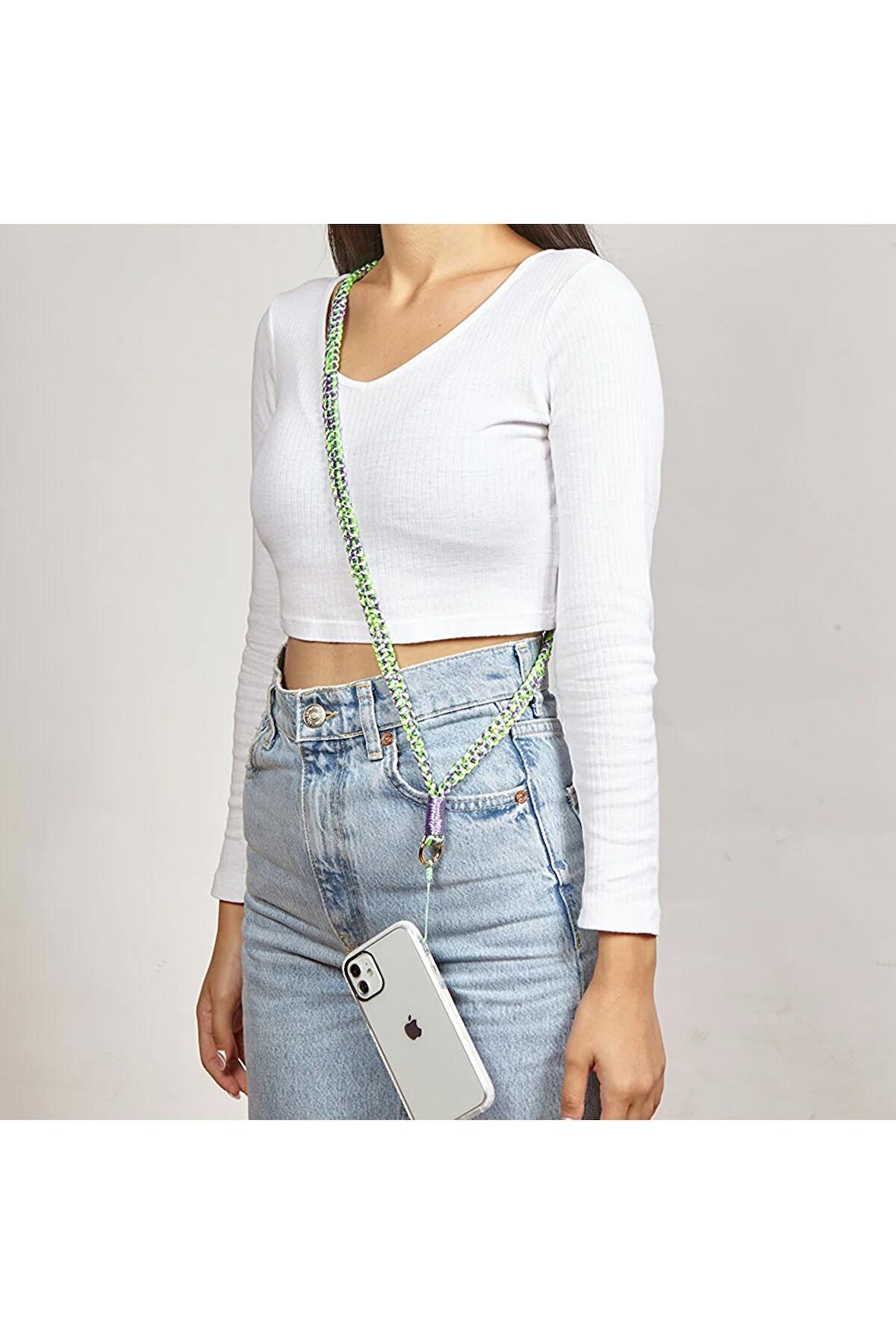 Telefon Uzun İp El Yapımı Gökkuşağı Renkli Boyun Askısı Tüm Modellere Uyumlu