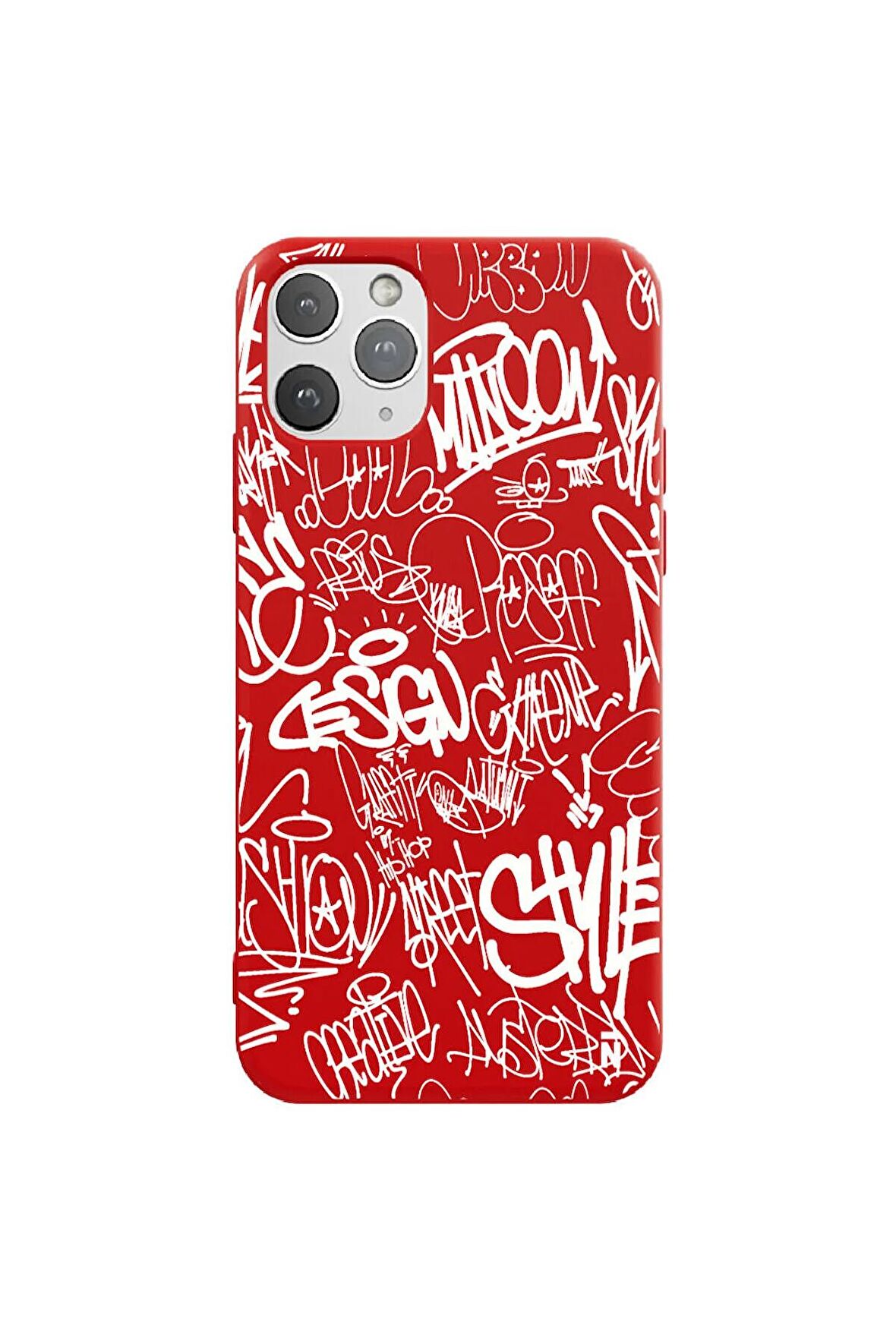 iPhone 11 Pro Max Silikon Urban Grafiti Yazılı Tarz Style Kırmızı Renkli Telefon Kılıfı