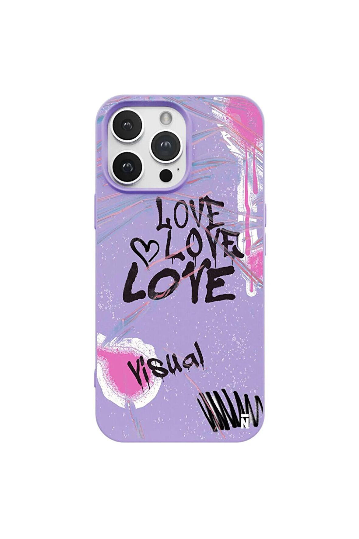 Iphone 14 Pro Max Özel Tasarım Yazılı Visual Love Sanal Aşk Lila Renkli Silikon Telefon Kılıfı
