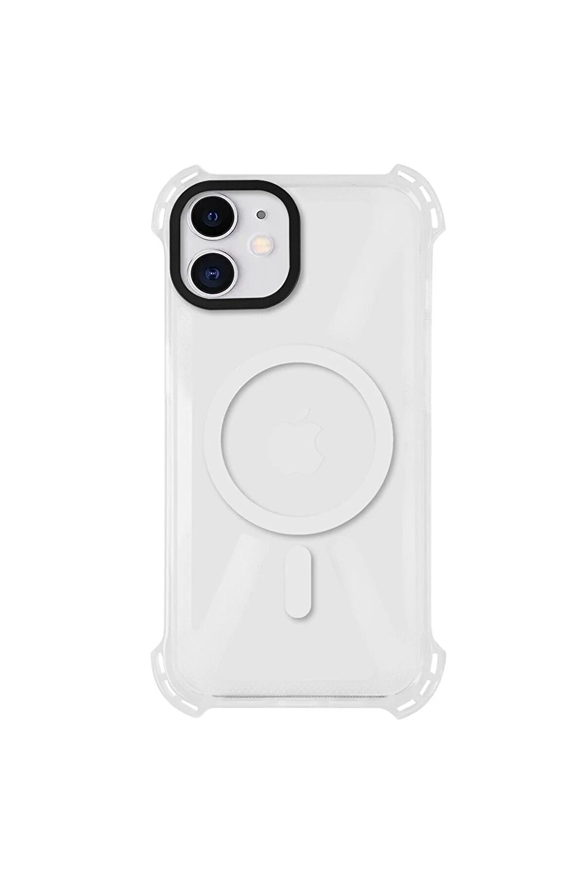 iPhone 11 Magsafe Kablosuz Şarj Özellikli Mıknatıslı Transparan Şeffaf Siyah Renkli Kılıf