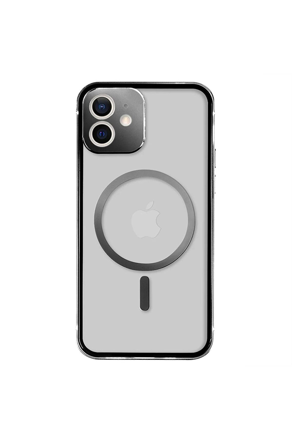 iPhone 12 Magsafe Kablosuz Şarj Özellikli Kamera Korumalı Şeffaf Silver Gümüş Renkli Kılıf