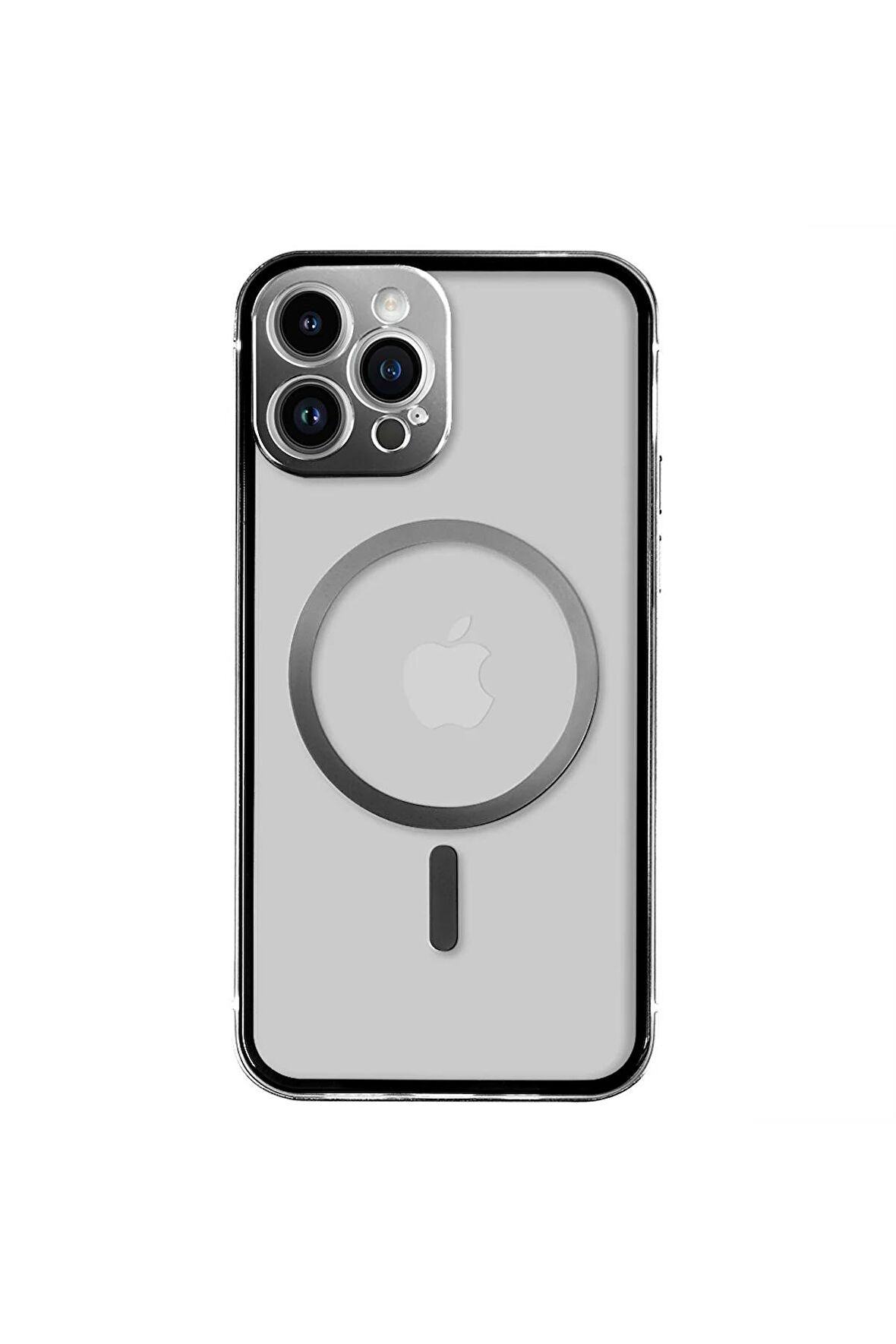 iPhone 12 Pro Magsafe Kablosuz Şarj Özellikli Kamera Korumalı Şeffaf Silver Gümüş Renkli Kılıf