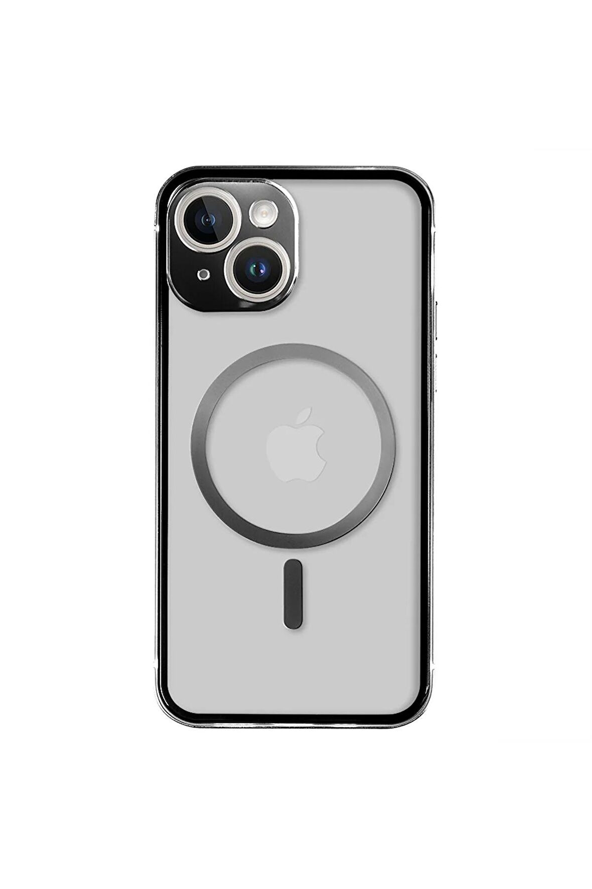 iPhone 14 Magsafe Kablosuz Şarj Özellikli Kamera Korumalı Şeffaf Siyah Renkli Kılıf