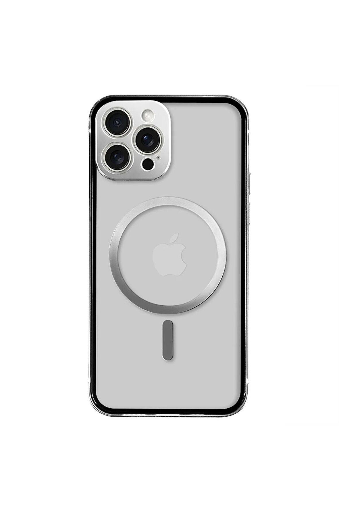 iPhone 13 Pro Max Magsafe Kablosuz Şarj Özellikli Kamera Korumalı Şeffaf Silver Gümüş Renkli Kılıf