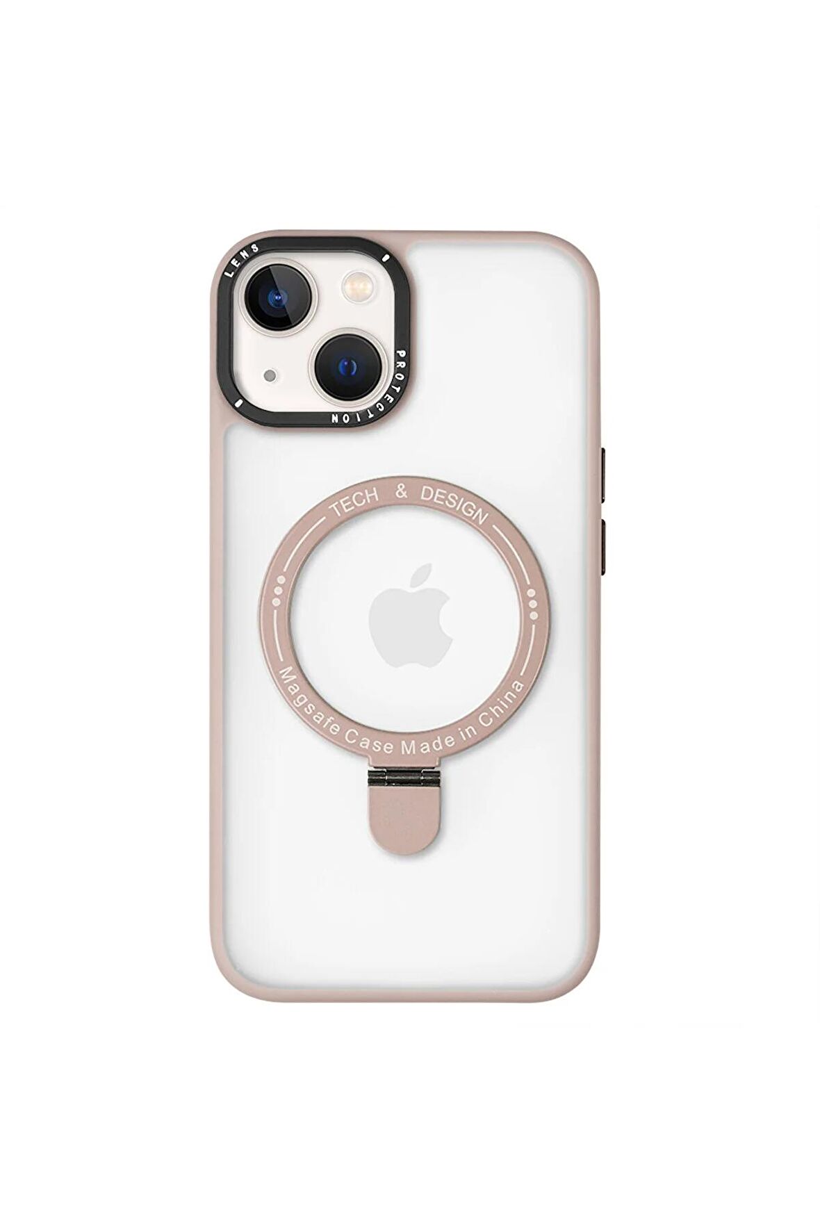 Iphone 14 Magsafe Kablosuz Şarj Standlı Siyah Çerçeveli Renkli Kılıf