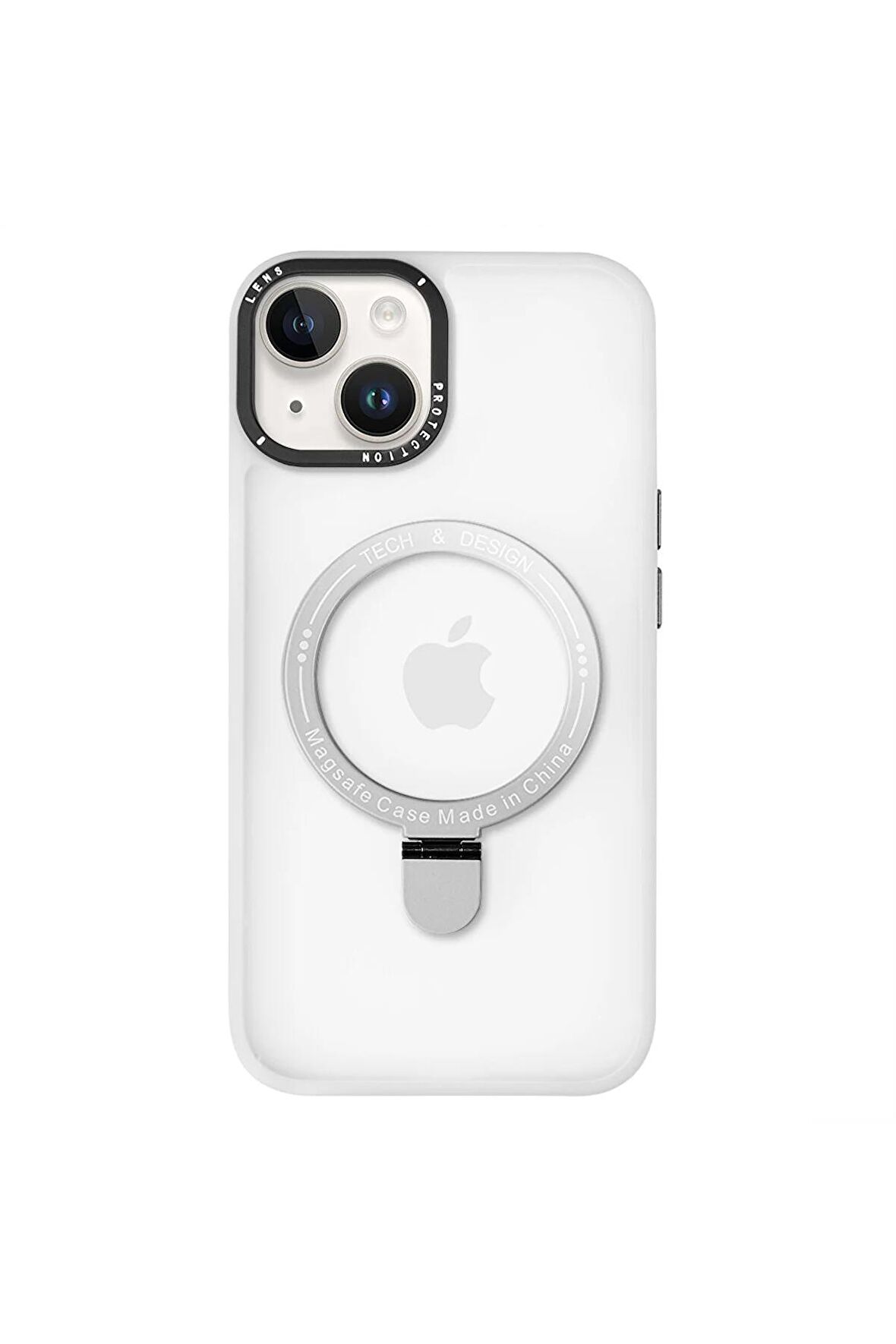 Iphone 14 Plus Magsafe Kablosuz Şarj Standlı Gri Çerçeveli Renkli Kılıf