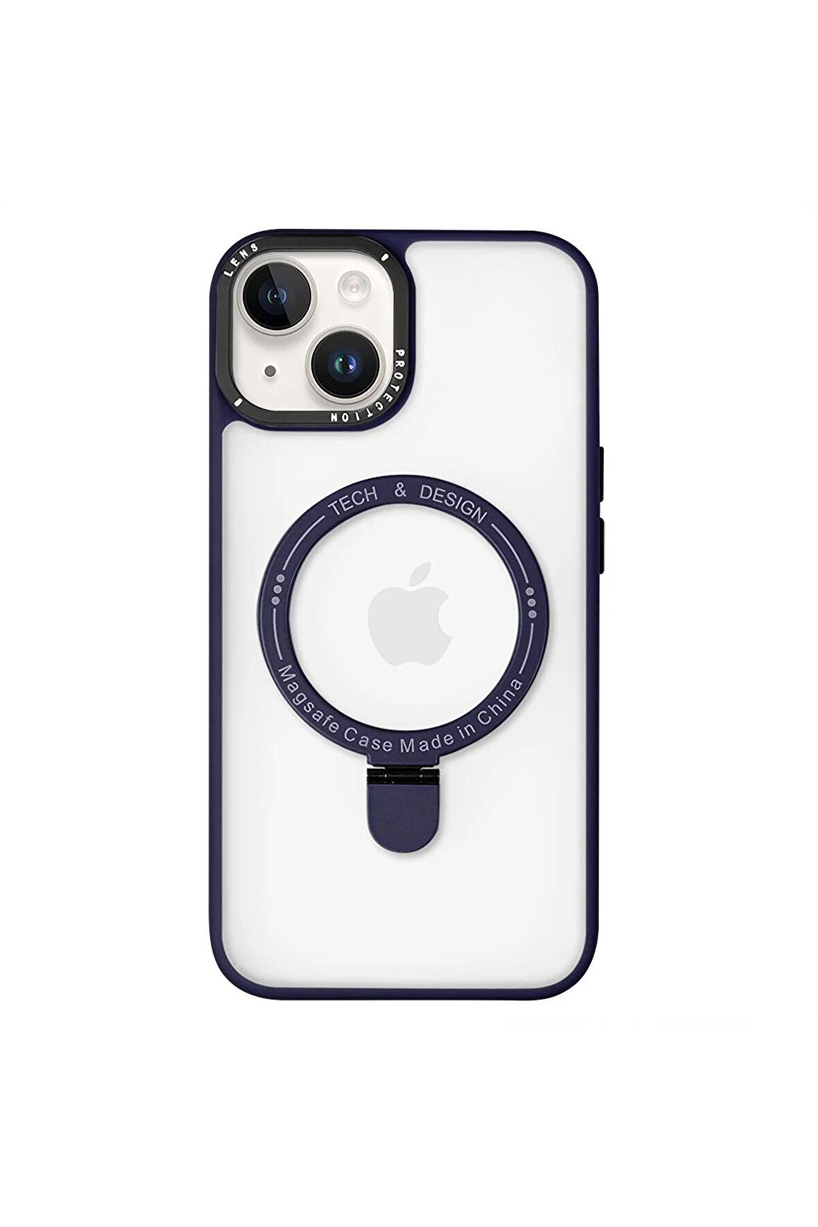 Iphone 14 Plus Magsafe Kablosuz Şarj Standlı Gri Çerçeveli Renkli Kılıf