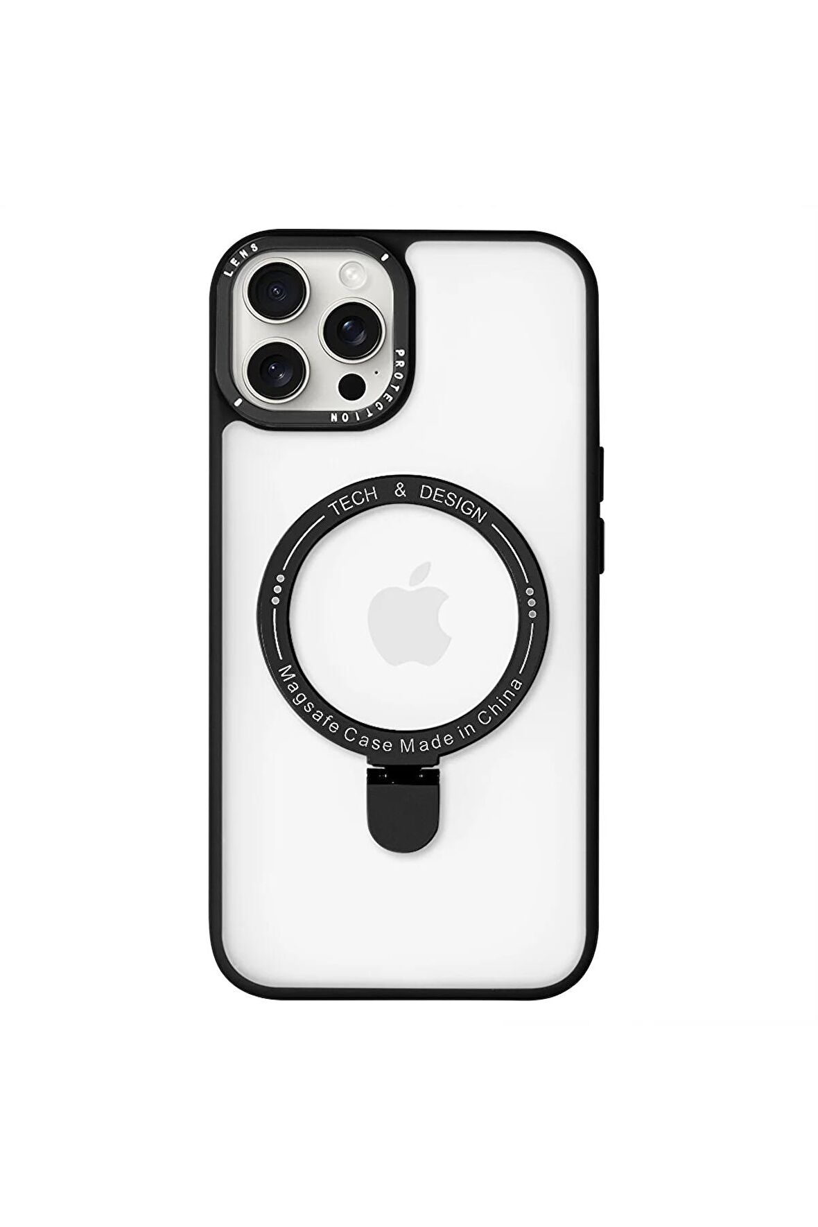 iPhone 14 Pro Magsafe Kablosuz Şarj Standlı Kamera Korumalı Pembe Çerçeveli Renkli Kılıf