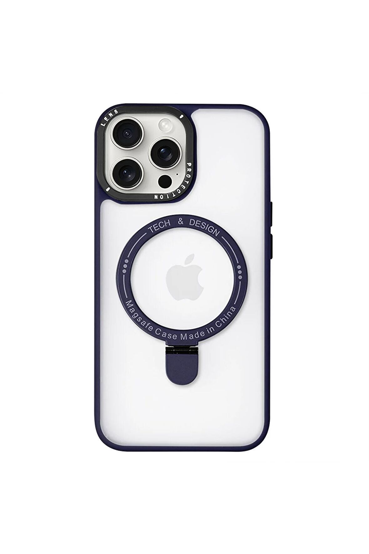 Iphone 14 Pro Max Magsafe Kablosuz Şarj Standlı Lacivert Çerçeveli Renkli Kılıf