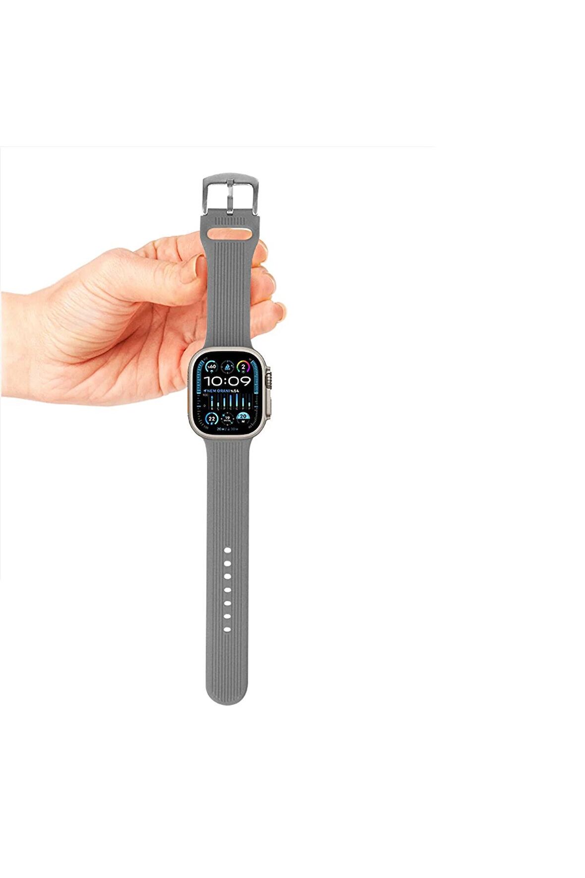 Watch Çizgili Silikon 38 40 41mm Uyumlu 7 Kademeli Sade Saat Kordonu Gri Renkli