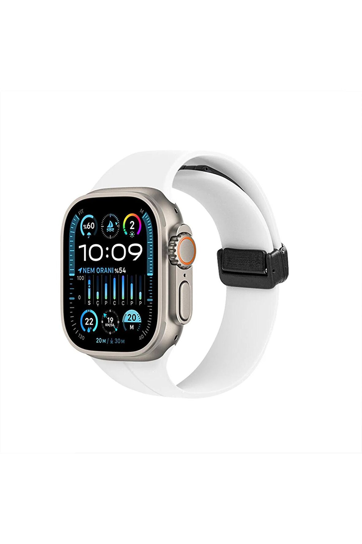 Watch Silikon Mıknatıslı Şık Sade Görünüm 42 44 45 49mm Uyumlu Saat Kordonu Beyaz