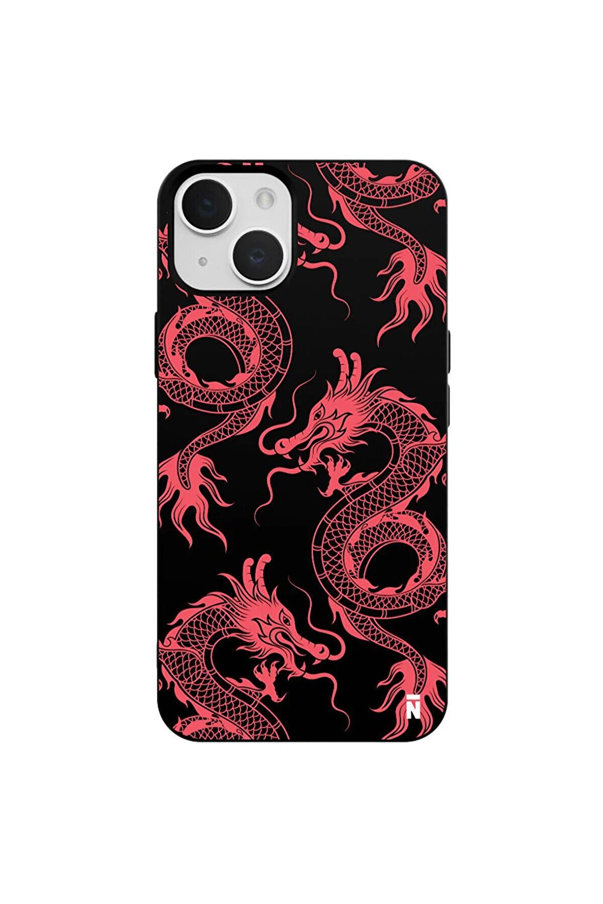 iPhone 15 Plus Silikon Özel Tasarım Dragons Ejderha Figürü Siyah Renkli Telefon Kılıfı
