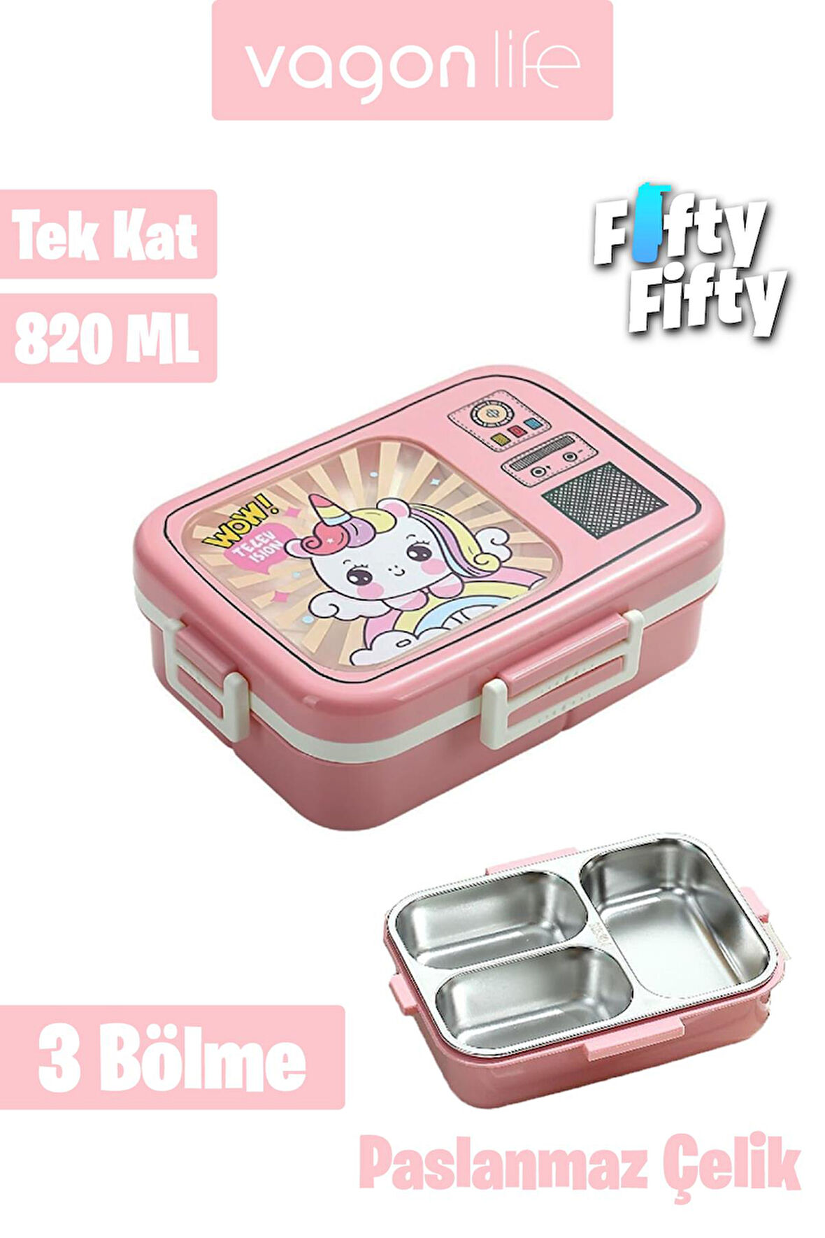 Vagonlife Lunch Box 820 ML Tek Kat Üç Bölmeli Sos Kaseli Yeni Nesil Sefer Tası-FFLBOX10283