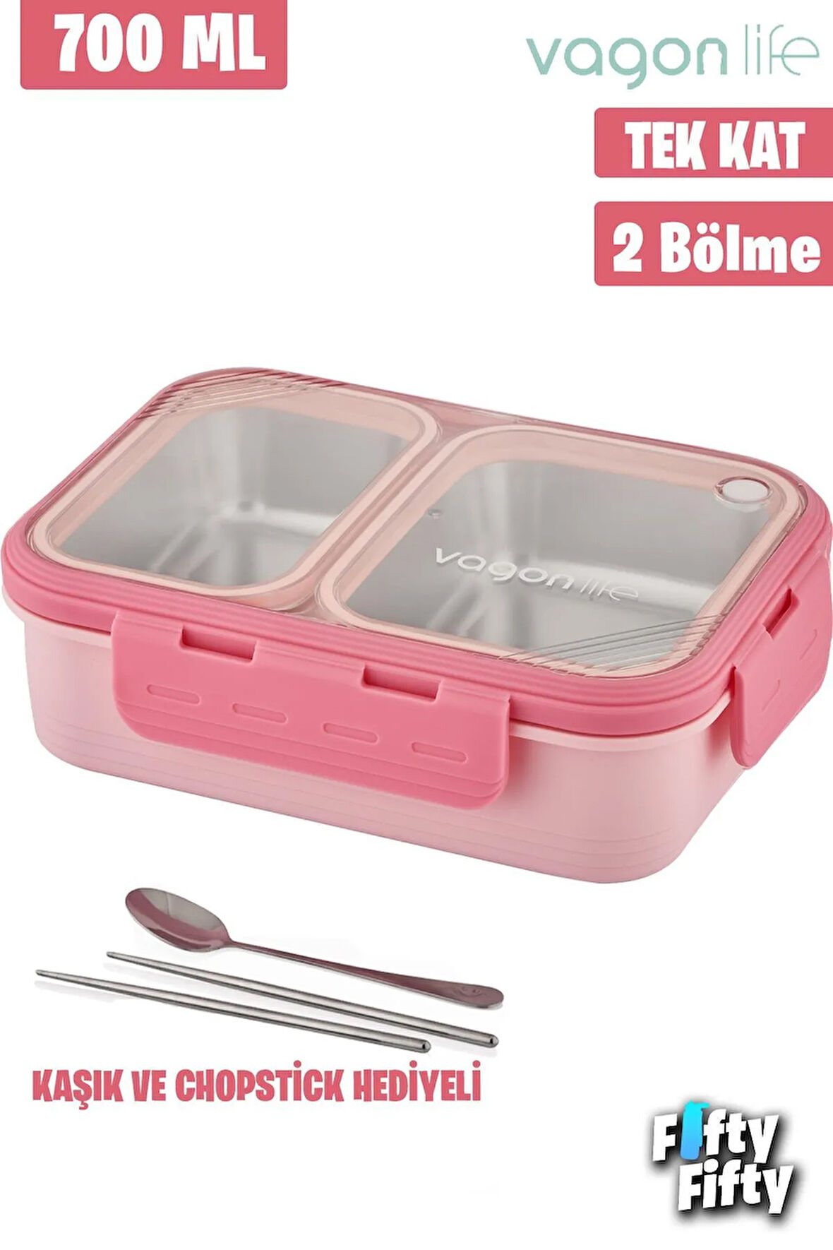Lunch Box 1120 ML (Sızdırmaz,Karışmaz Üç Bölmeli) Sos Kaseli Yeni Nesil Sefer Tası-FFLBOX1