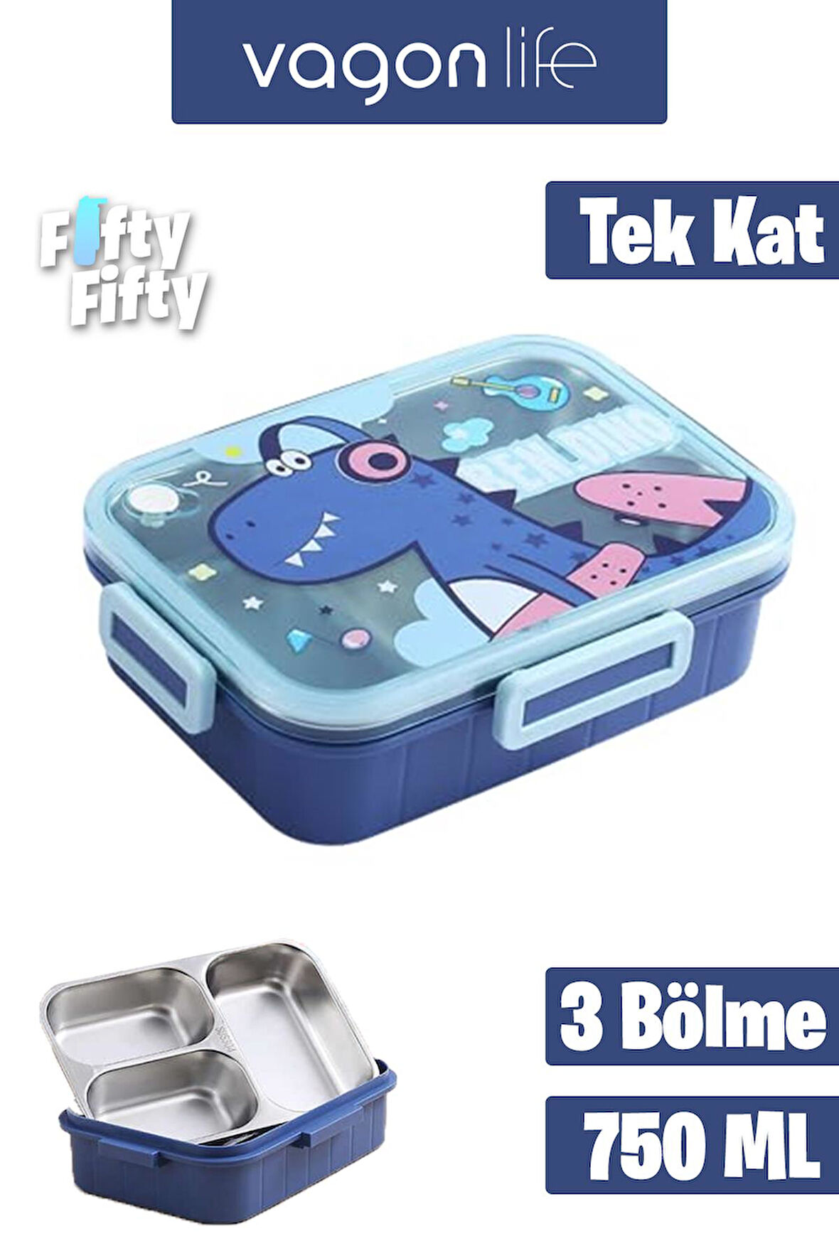 Vagonlife Lunch Box 750 ML (Sızdırmaz,Karışmaz Üç Bölmeli) Yeni Nesil Sefer Tası-FFLBOX50555