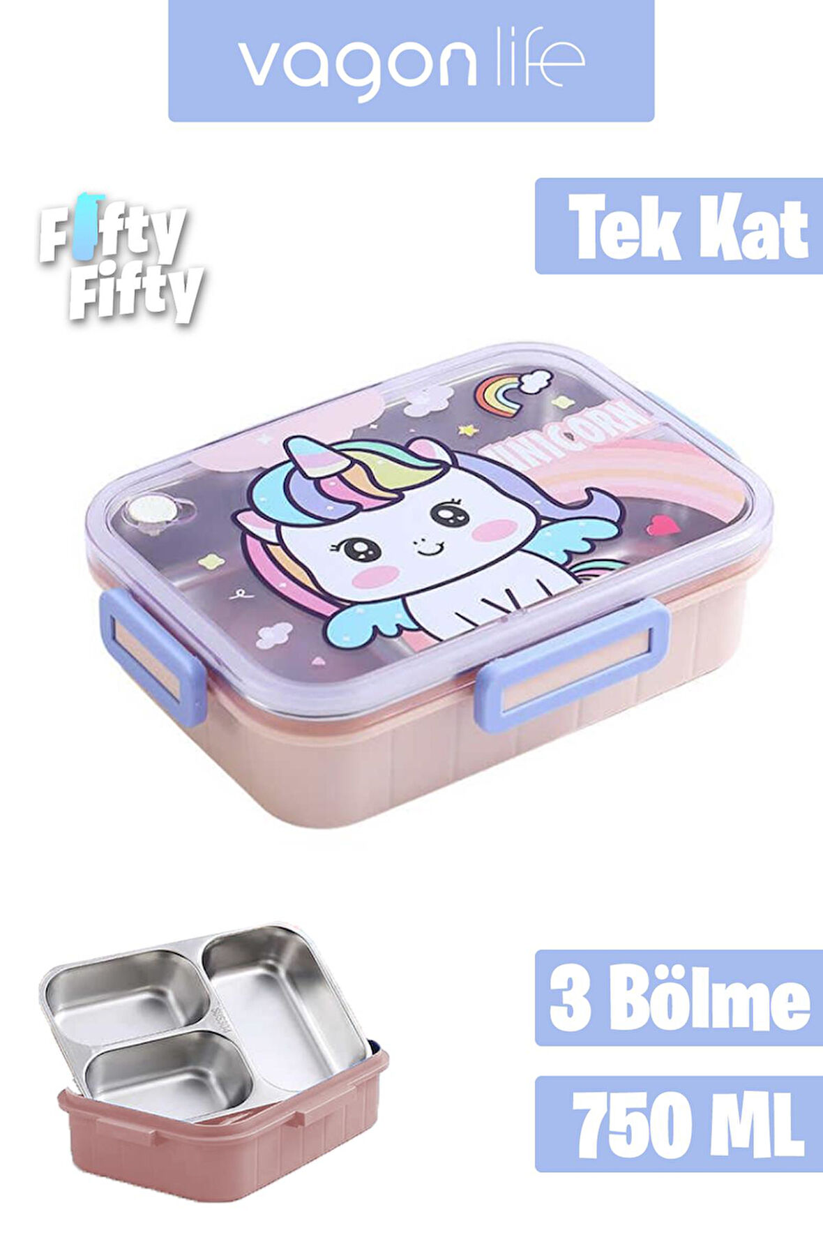 Vagonlife Lunch Box 750 ML (Sızdırmaz,Karışmaz Üç Bölmeli) Yeni Nesil Sefer Tası-FFLBOX50555