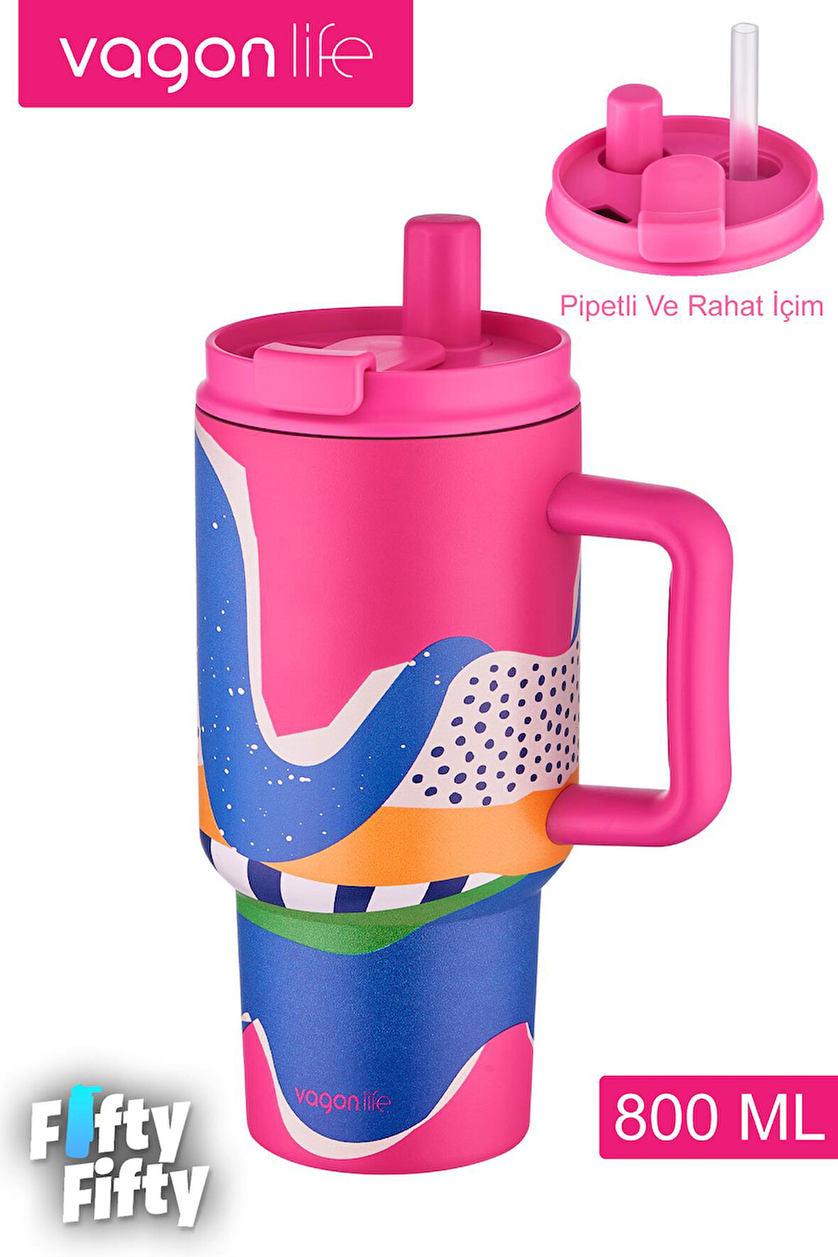 Vagonlife Tumbler Cup 800 ML Pipetli/Rahat İçim  Vakumlu Paslanmaz Çelik Termos-FFVGN8138800ML