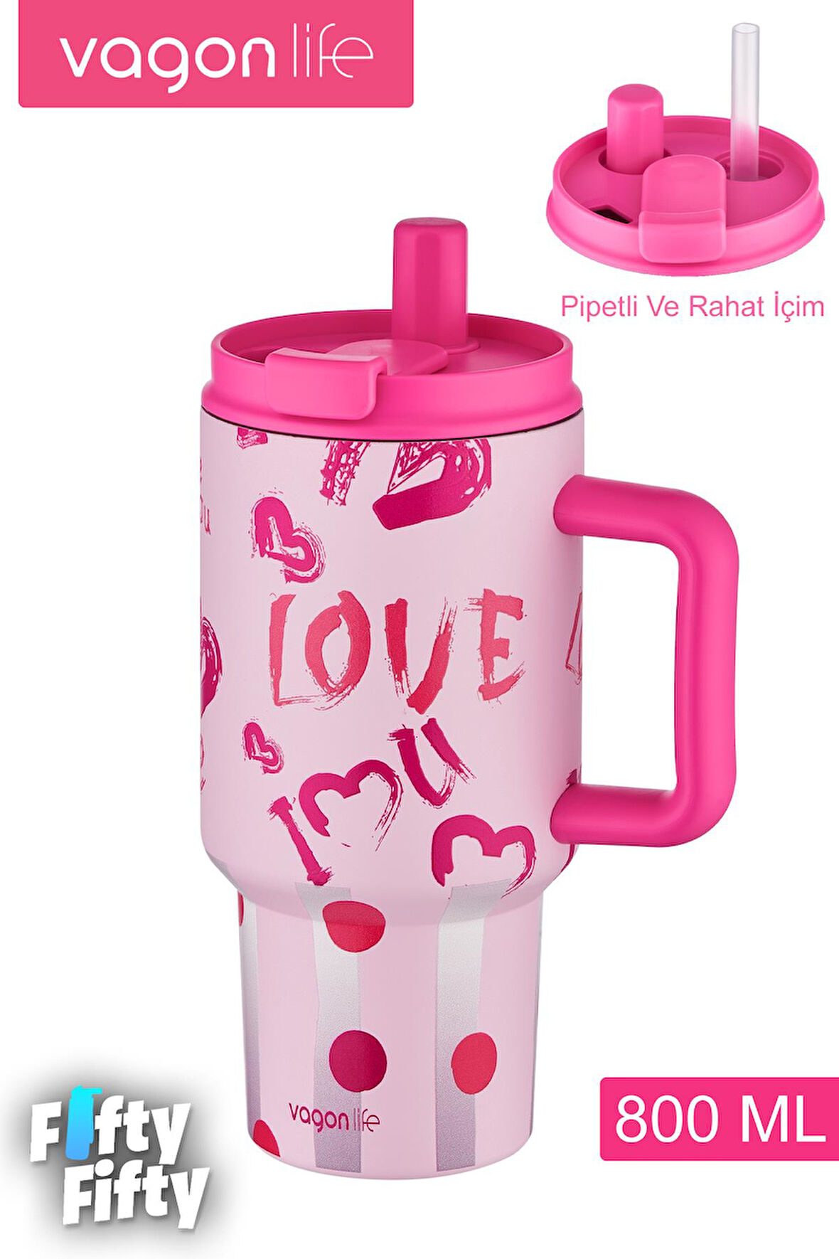 Vagonlife Tumbler Cup 800 ML Pipetli/Rahat İçim  Vakumlu Paslanmaz Çelik Termos-FFVGN8138800ML
