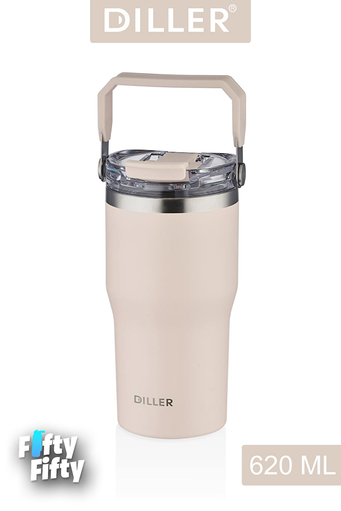 DILLER 620 ML Tek Kapak Çift Kullanım Pipetli/Pipetsiz Taşıma Kulplu Mug/Çelik Termos-FFDILLERD9168