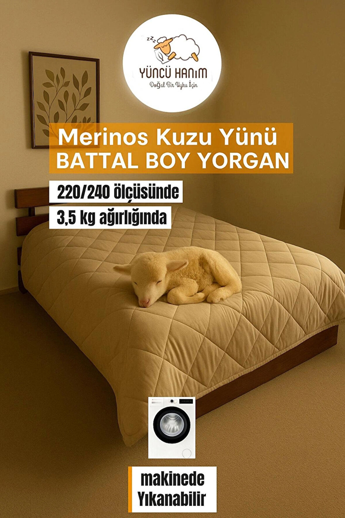  Battal Boy Merinos Kuzu Yünü Yorgan (%100 DOĞAL MERİNOS KUZU YÜNÜ) 220 X 240 Cm Ebat