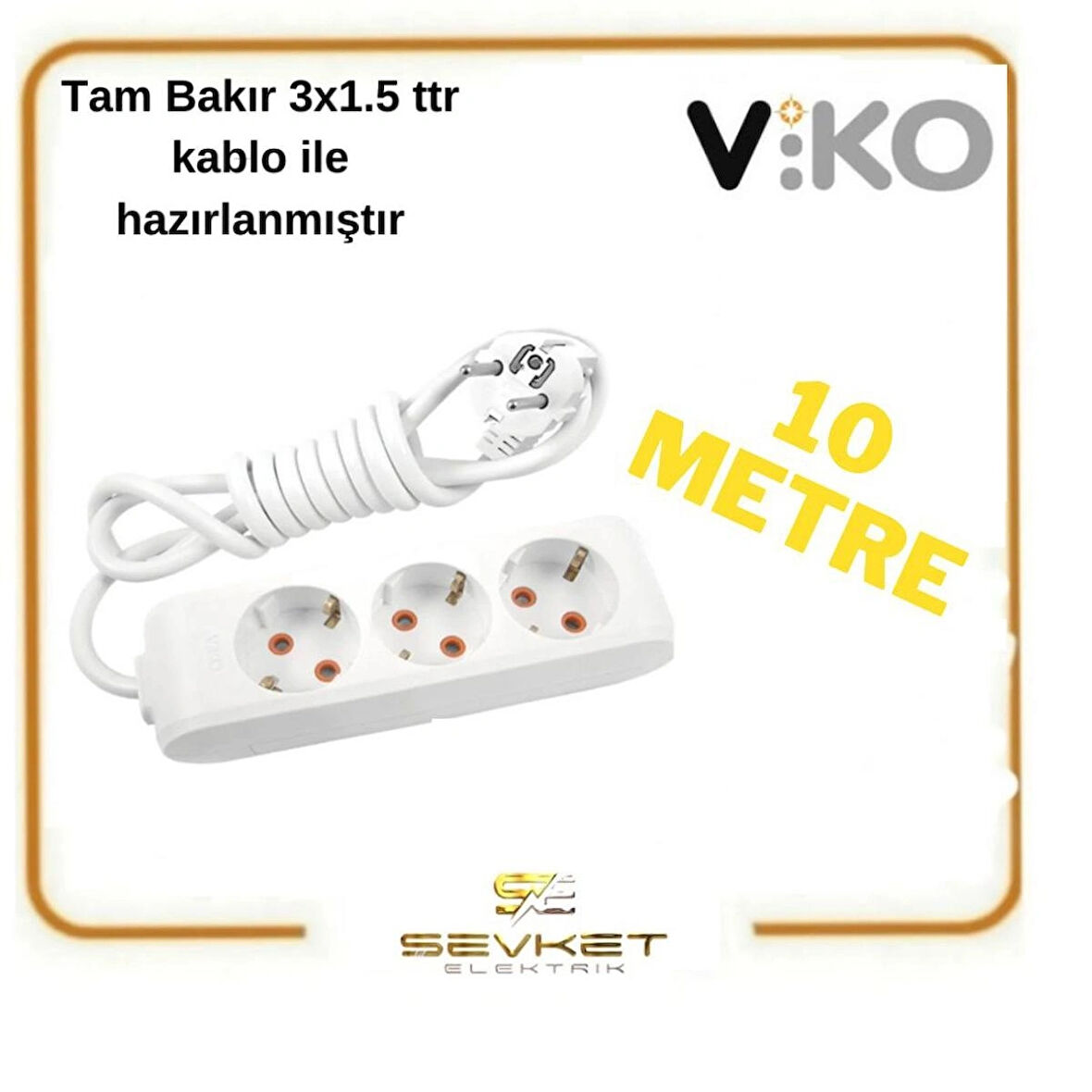 VİKO 3'lü 10 Metre Topraklı Grup Priz 3x1.5 Kablolu