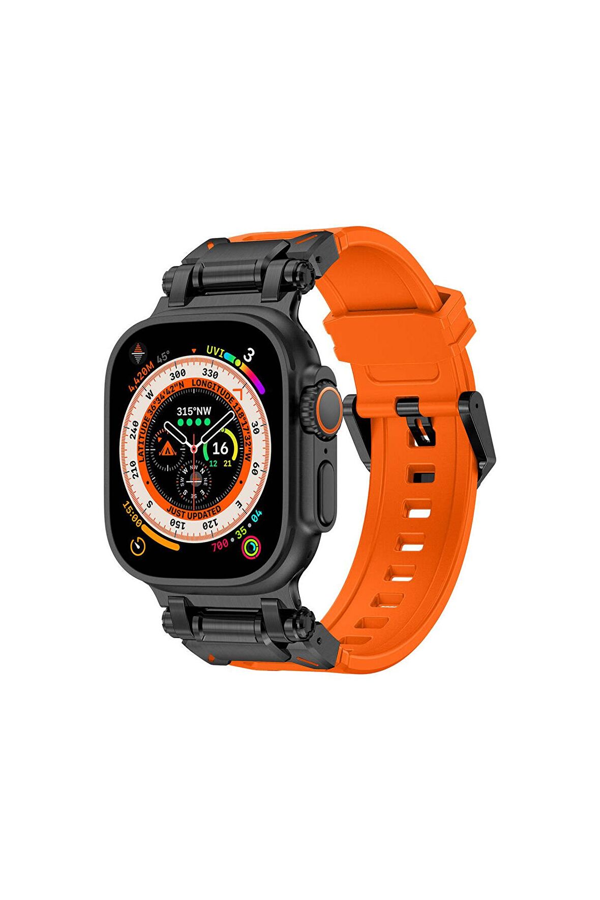 Apple Watch Ultra 49mm Uyumlu Fuchsia KRD-1101 Titanyum Metal Başlıklı Silikon Kordon