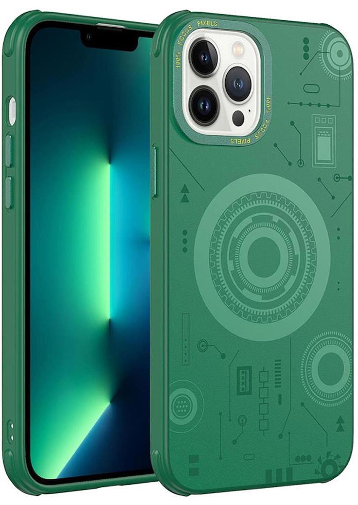 Apple iPhone 13 Pro Kılıf Wireless Şarj Özellikli Kenarları Antişok Desenli Hot Kapak