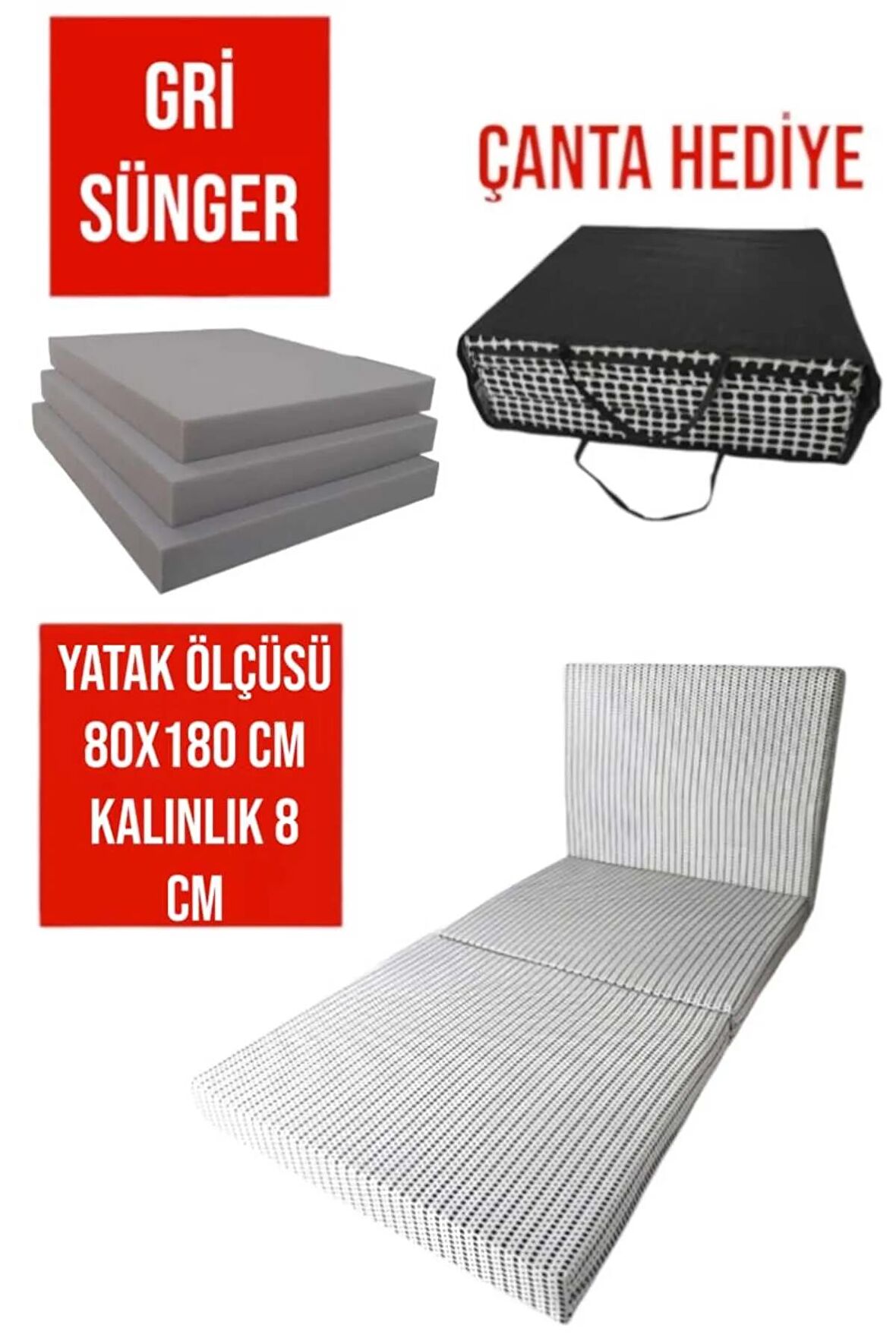 Katlanır Yer Yatağı-sünger Yatak-minder Yatak-80x180cm 8cm-çok Amaçlı Yatak-akustikküçükbeyaz