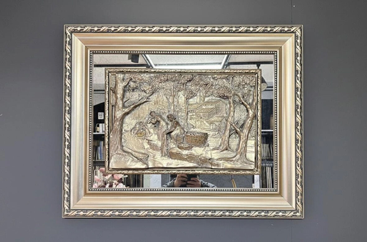 Kabartmalı Klasik Köy Hayatı Ayna Tablo