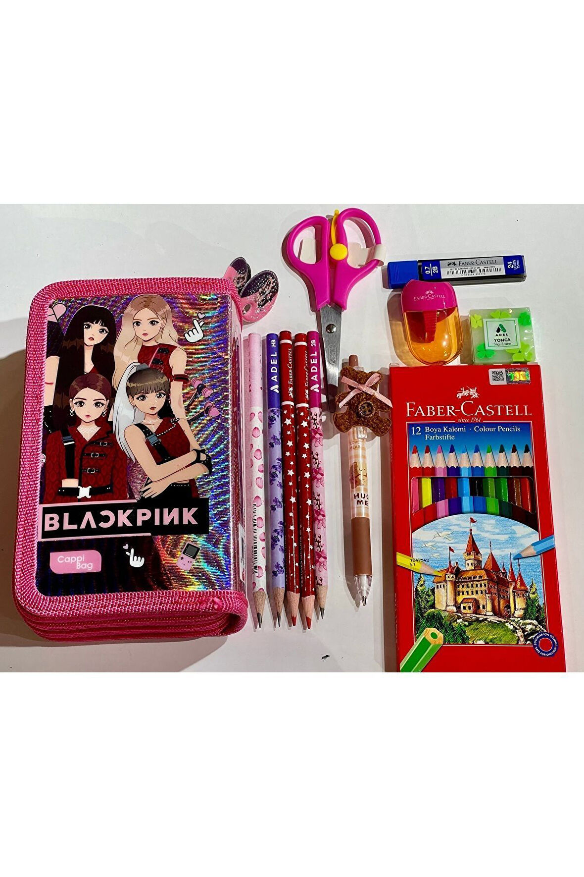 Cappi Bag Black Pink Pembe Renkli 3 Fermuarlı Bölmeli Çocuk Okul Kalem Kutusu Seti 19x11x6cm