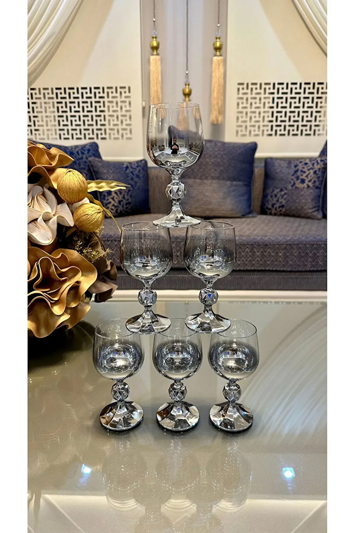 Bohemıa Kristal Titanyum Gümüş Renk Kahve Yanı Su Bardağı 150 Cc