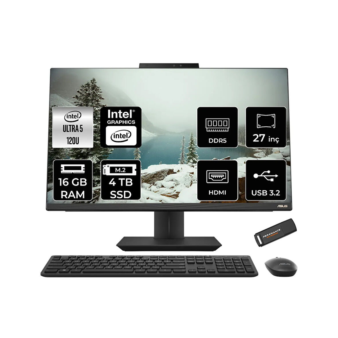 ASUS A5702WVARK Ultra 5 120U 16GB DDR5 4TB SSD Intel Graphics 27" FHD FDOS Siyah All in One & PER4