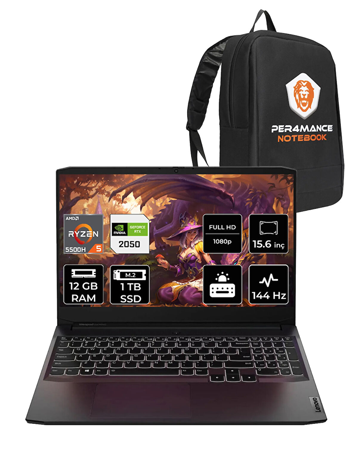 Lenovo IdeaPad 3 R5 5500H 12GB 1TB SSD RTX2050/4GB 144Hz 15.6'' FDOS Gaming Laptop & PER4 ÇANTA