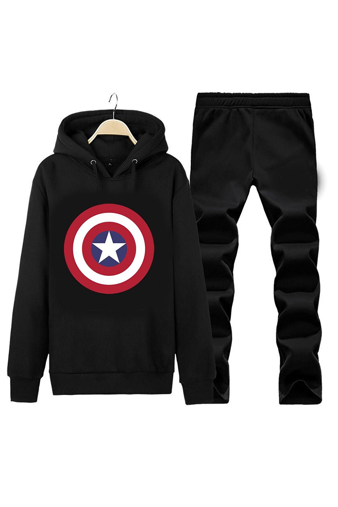CAPTAIN AMERICA KAPÜŞONLU UNISEX HOODIE DESIGN EŞOFMAN TAKIMI